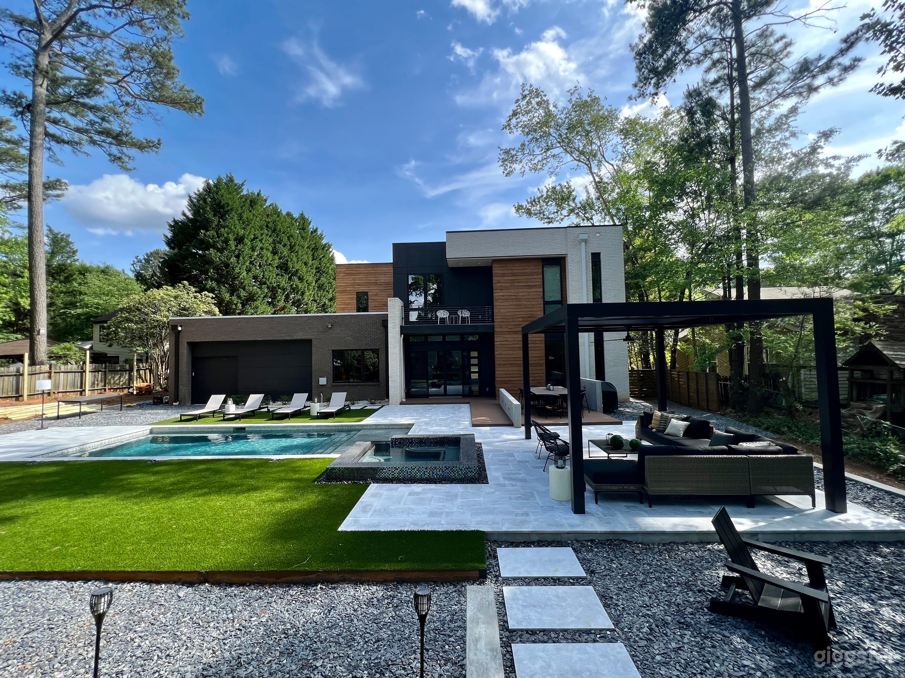 New backyard with pool, spa and pergola.