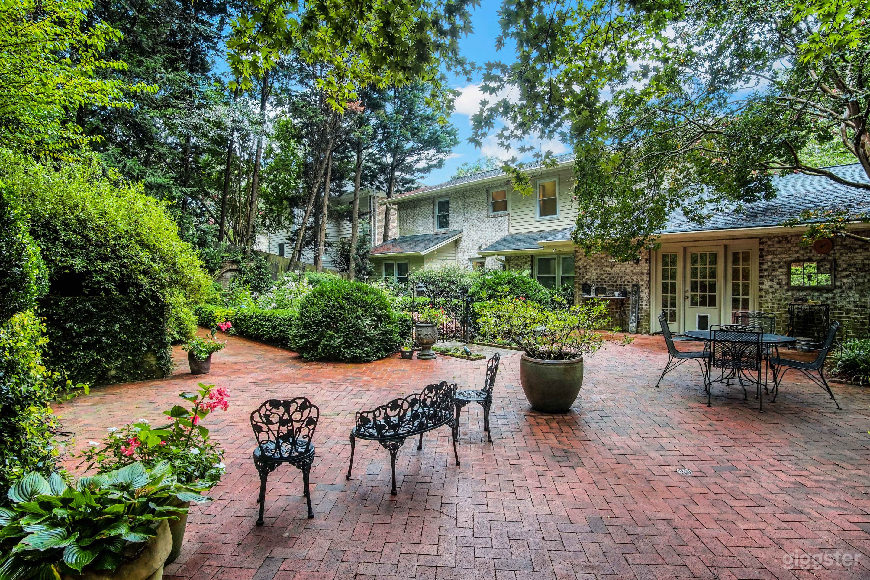 Back-patio with formal Southern garden