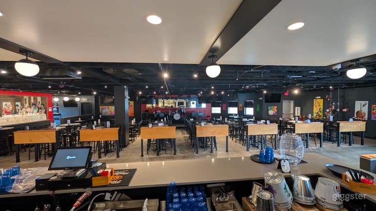  Welcoming space with local art, AV equipment, and full bar. 