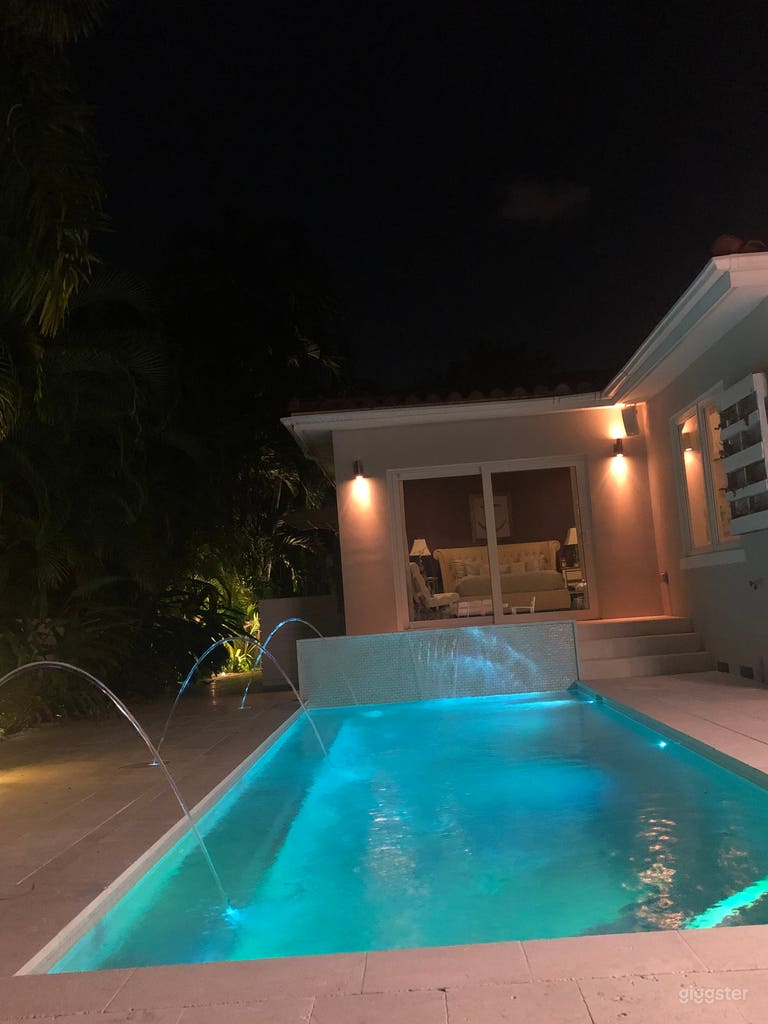  Master bedroom worn pool view - white sheer curtains  