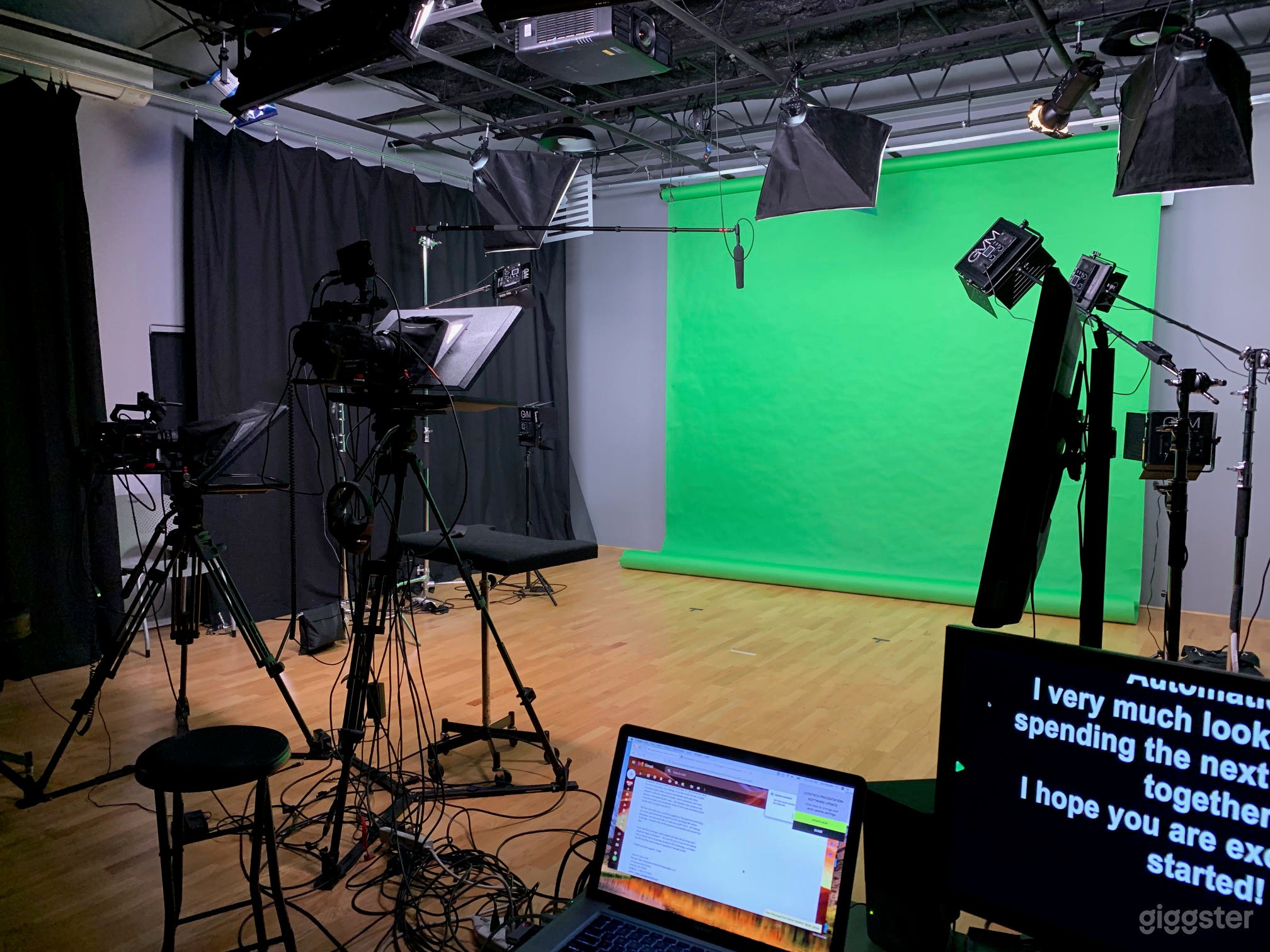 Sonys FS7s, Light Grid, Teleprompters &amp; Audio