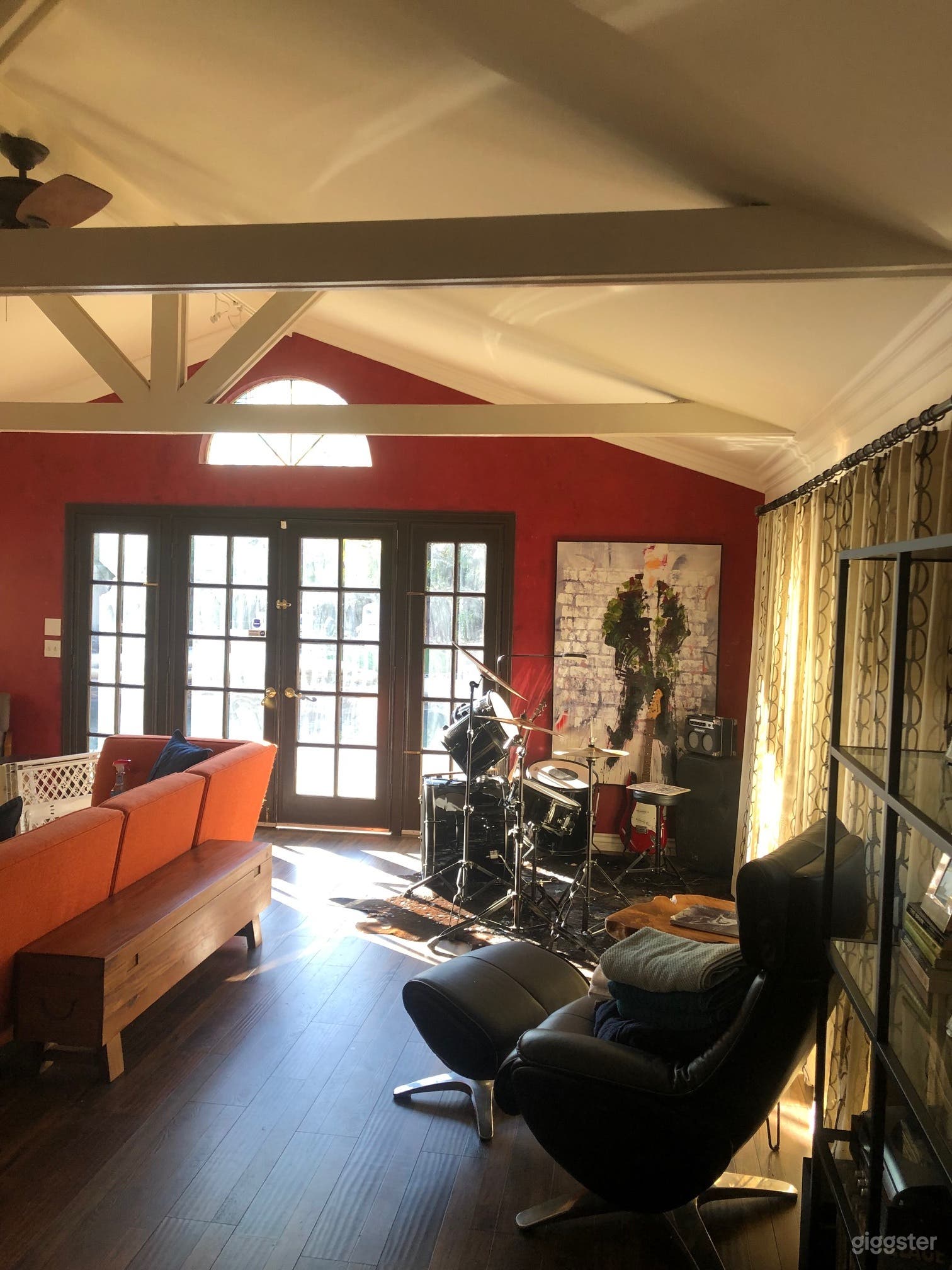 TV Recreation Room with French doors that open to the pool are