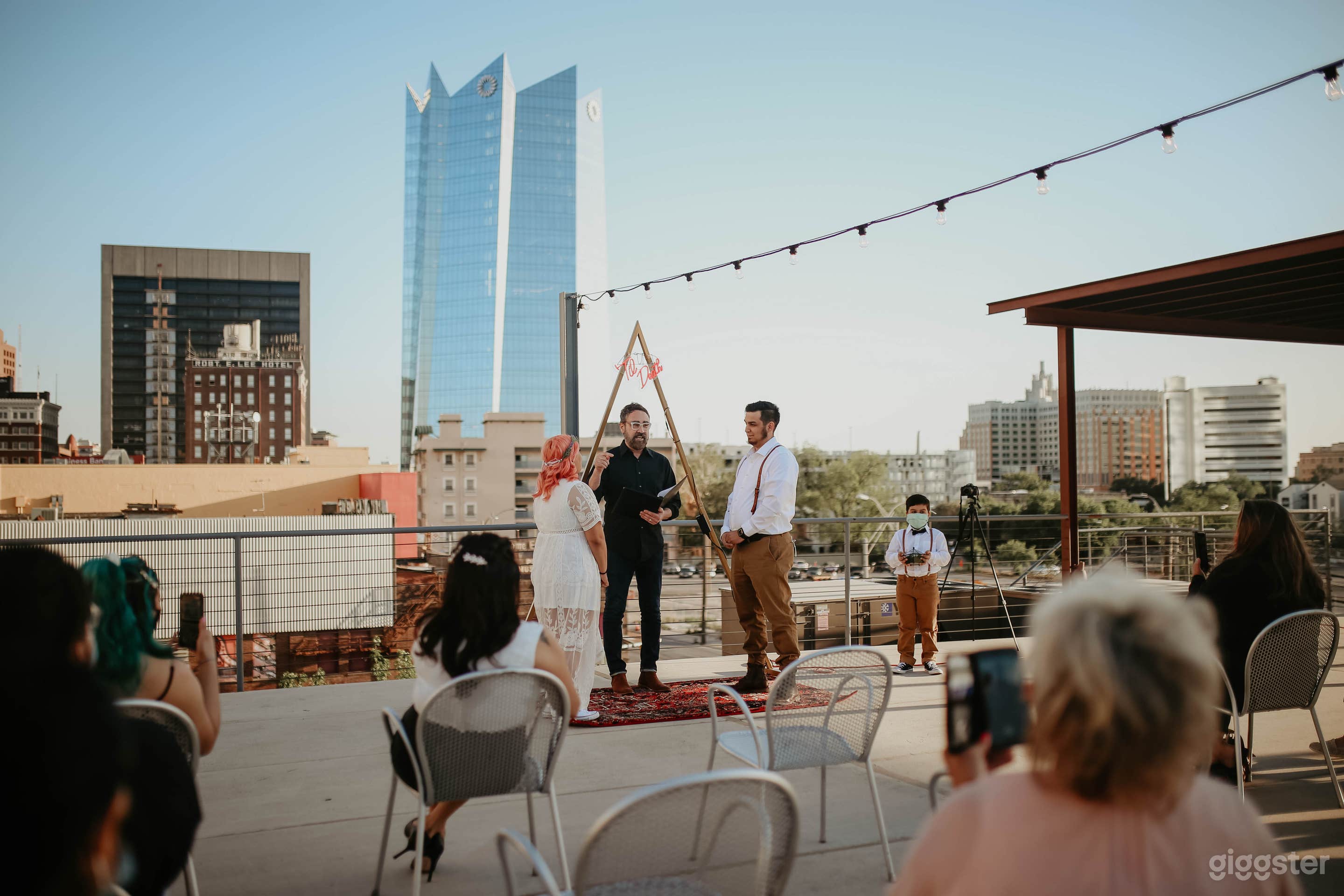 Wedding on the Artpace Rooftop showing off our fantastic city view. 
