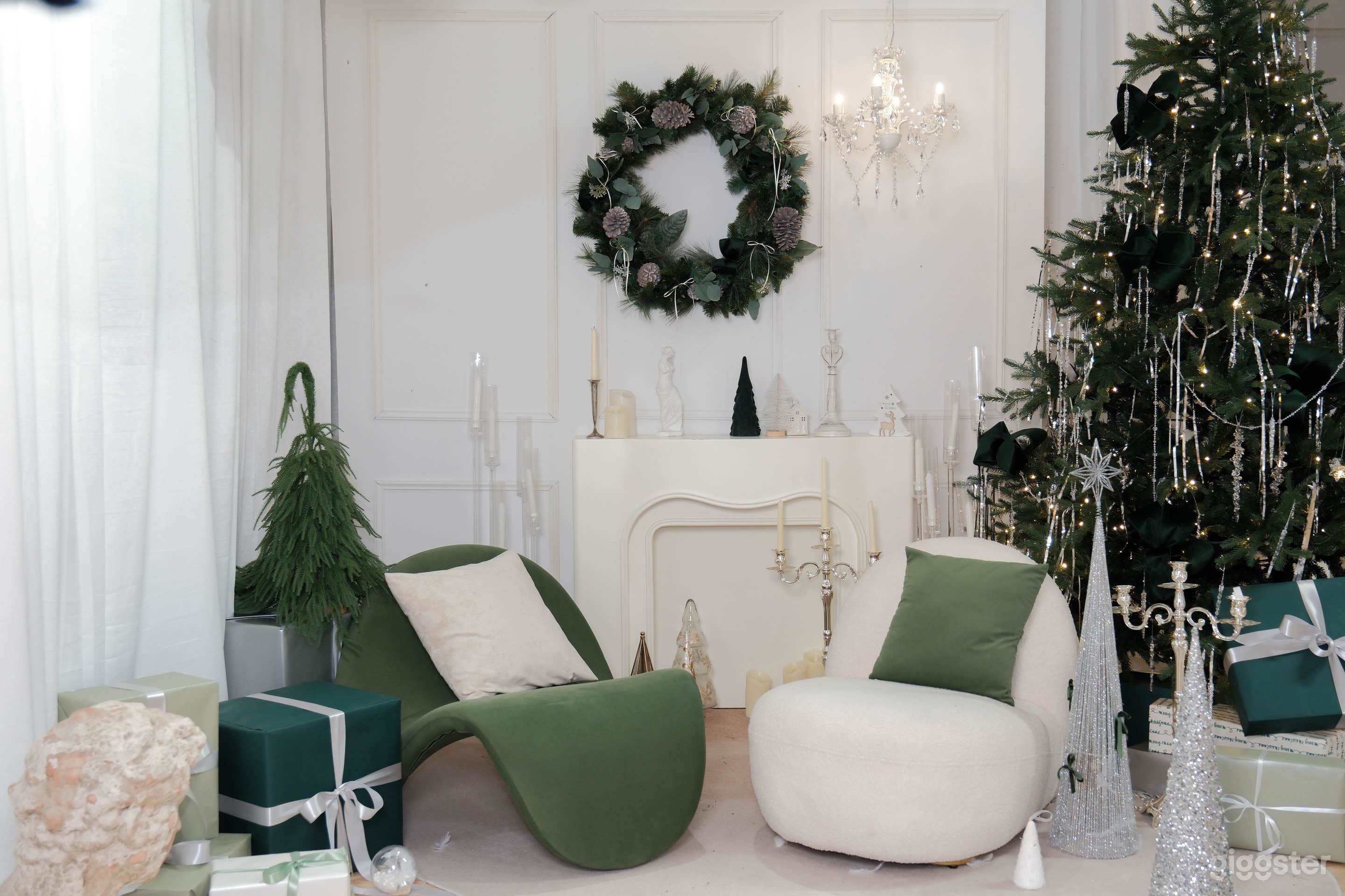 White and Green Christmas Setting
Elegant and timeless, with white and deep green tones that create a refined holiday atmosphere. Perfect for single, couple photoshoots.