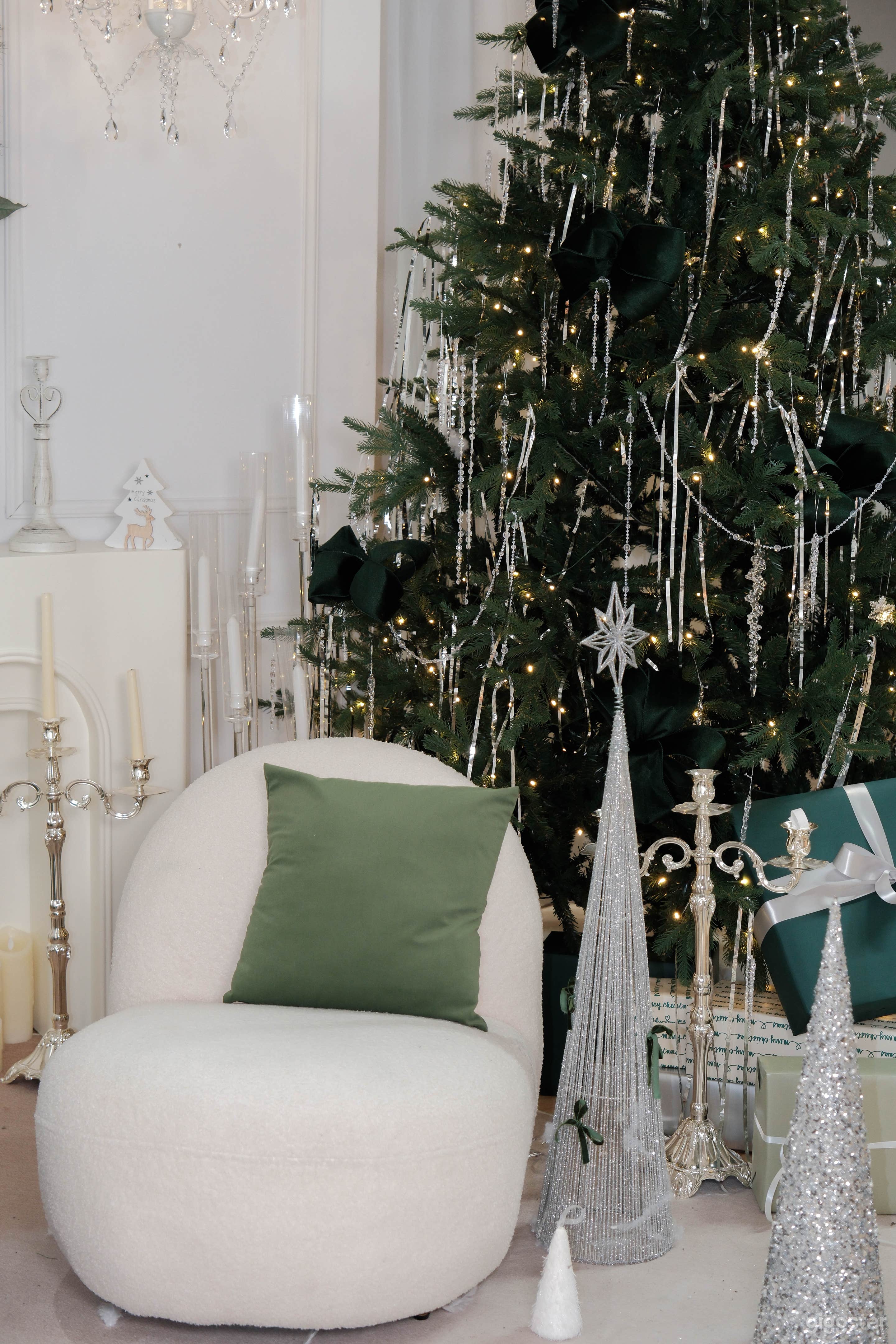 White and Green Christmas Setting
Elegant and timeless, with white and deep green tones that create a refined holiday atmosphere. Perfect for single, couple photoshoots.
