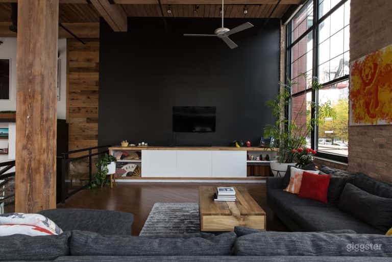  Living room with built-in cabinetry and comfy couch 