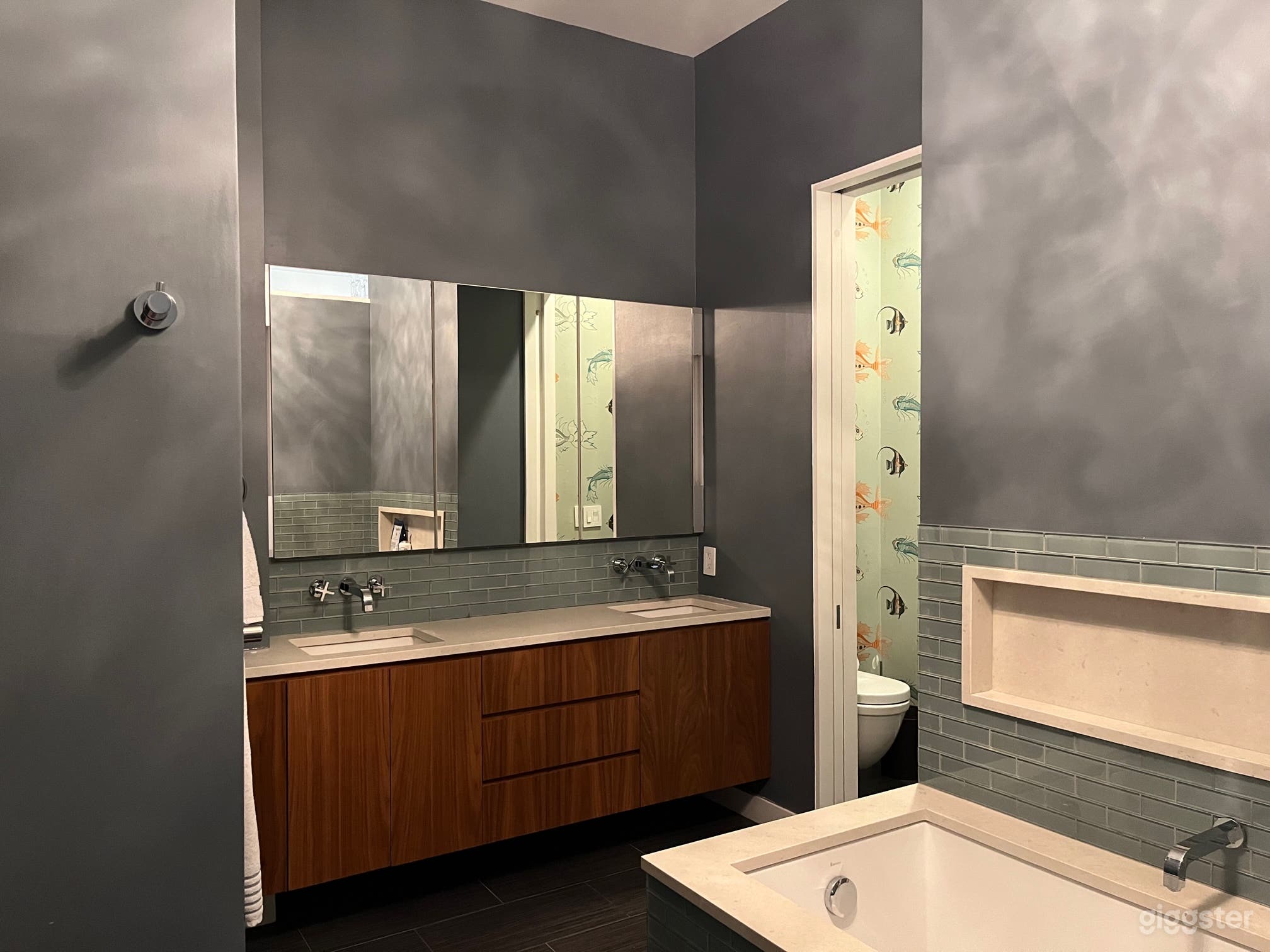 Master bath with steam shower, deep tub and double sinks