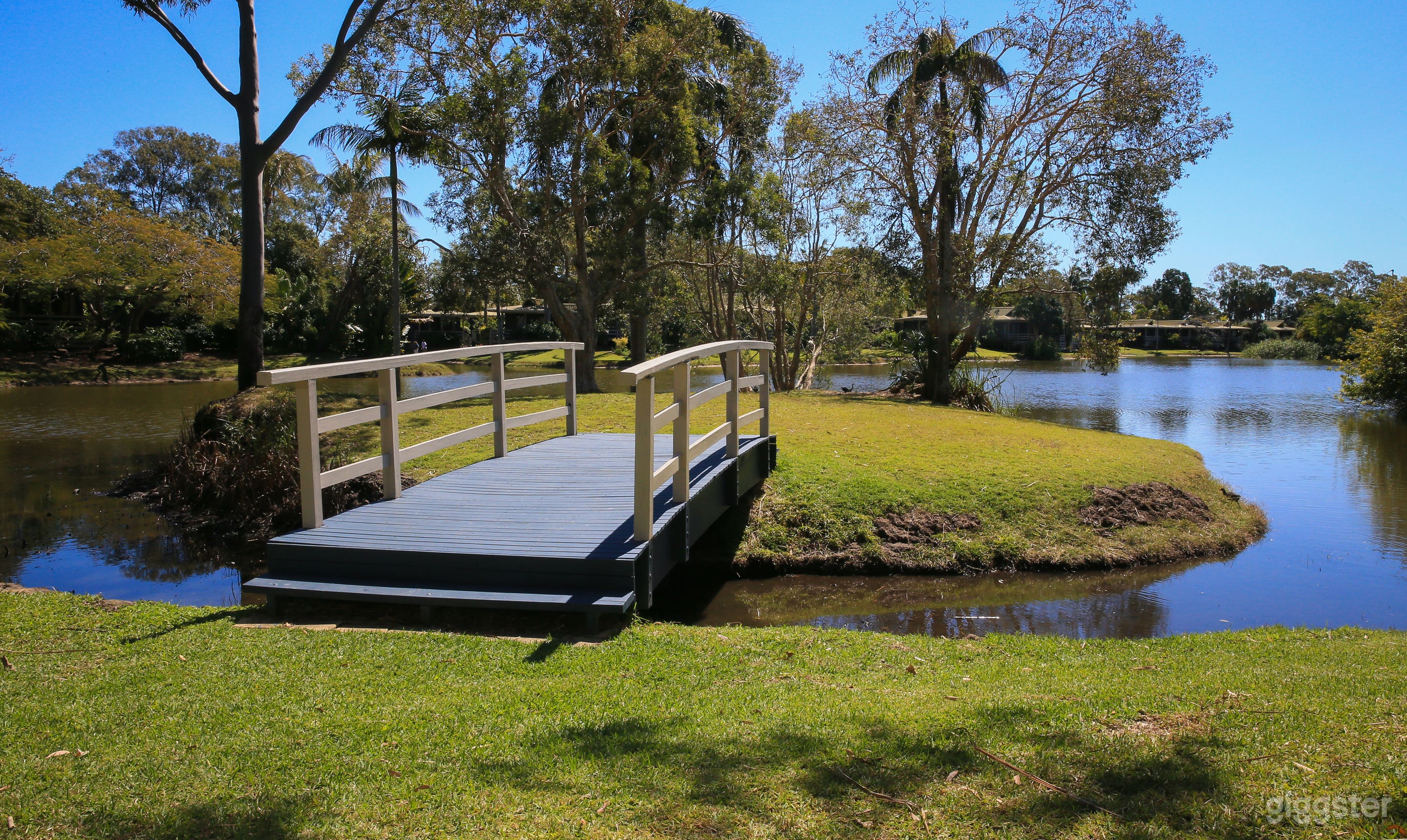 Bridge to a little island on the property