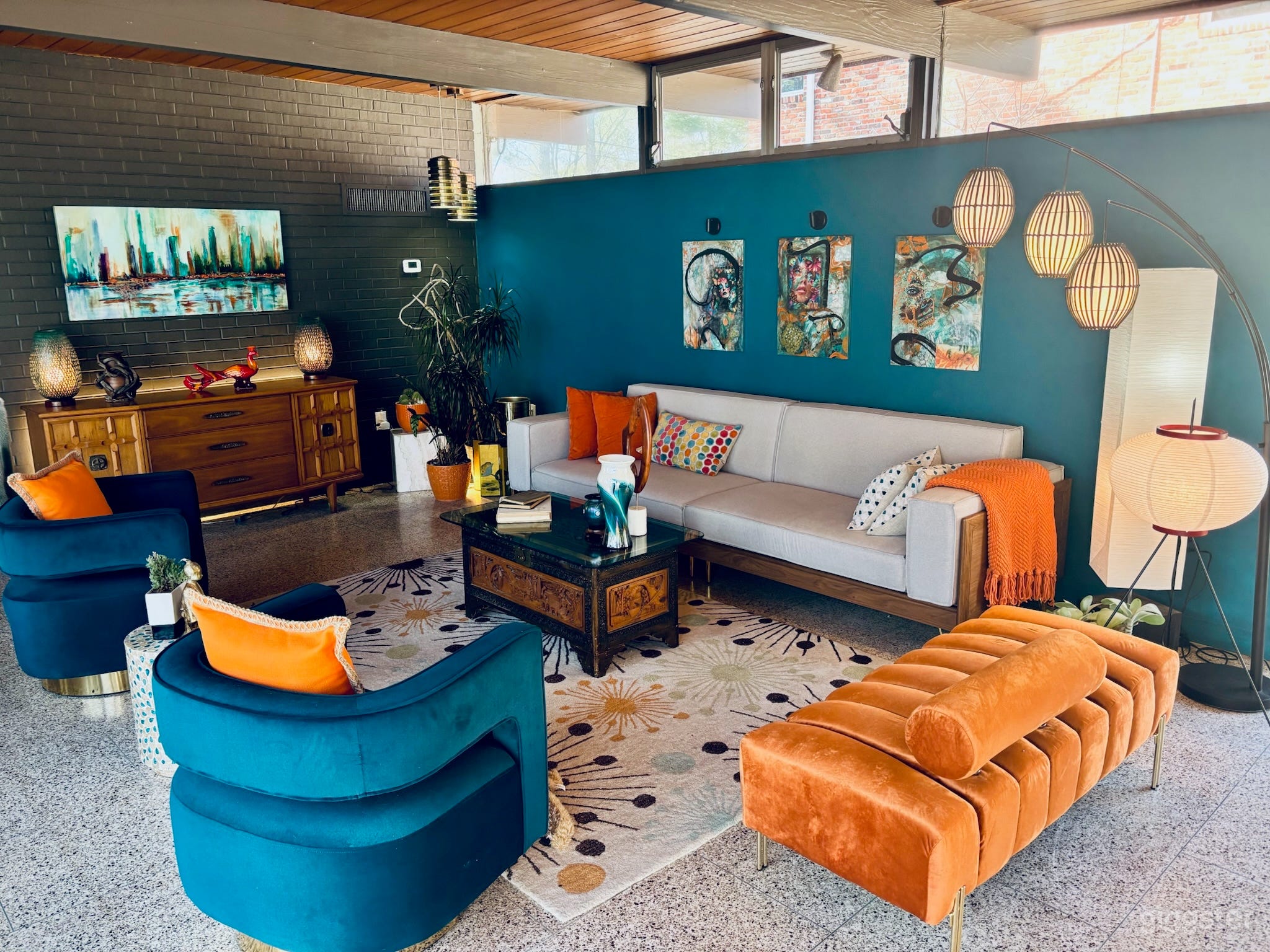 My beautiful living room has terrazzo floors and the heat is in the wall and floors