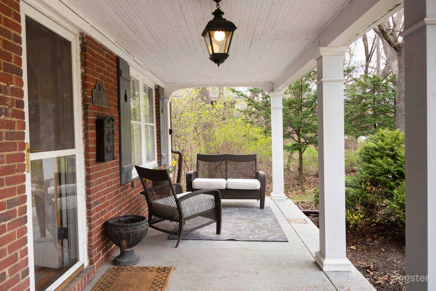 Front Porch is the classic family feel of an old 1900 home. At sunset, this porch has the "golden hour" feel, the warmer light filters through the trees.