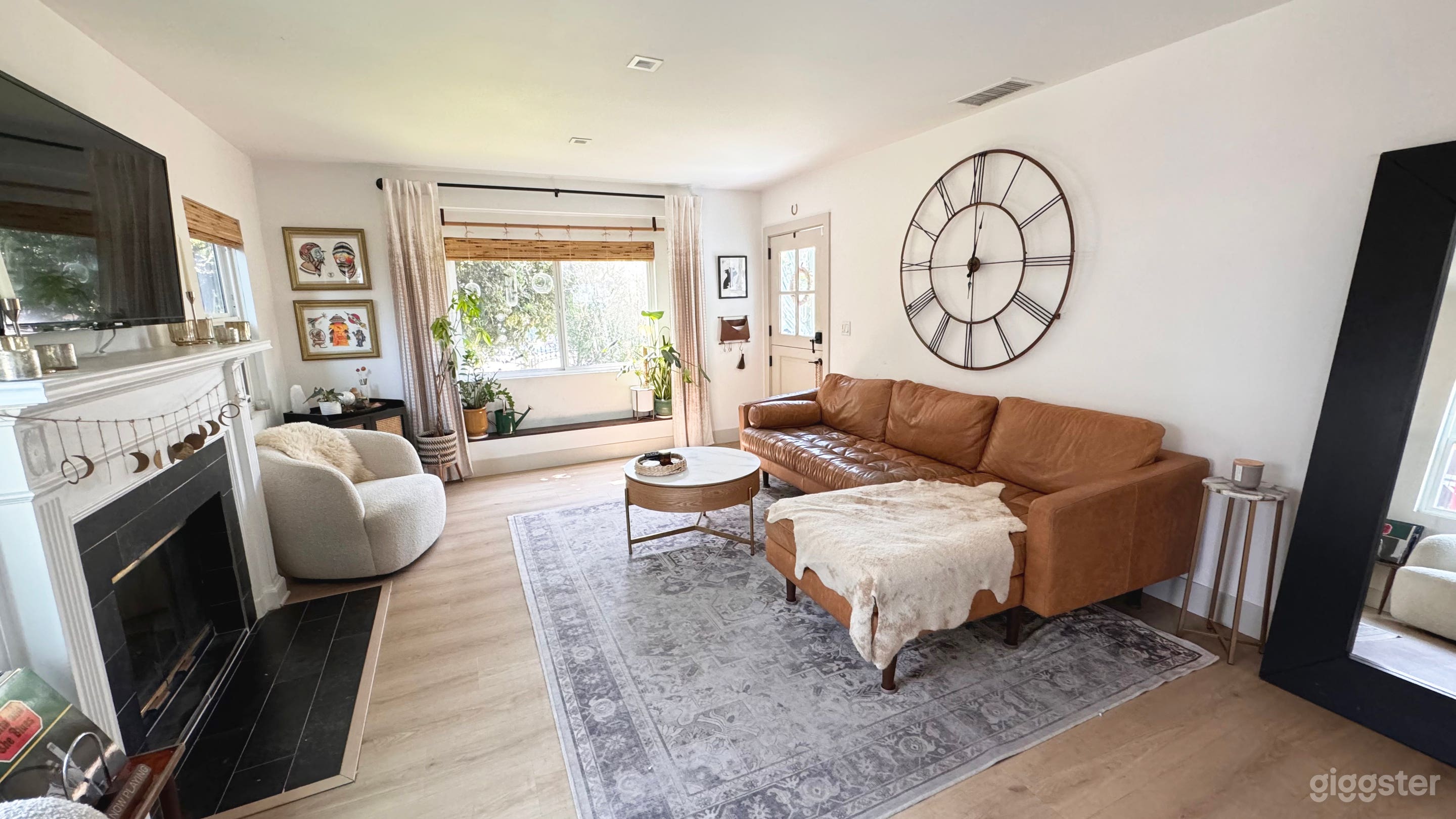 Living room with large clock