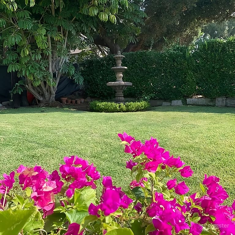  Lush Garden Backyard with Outdoor Fireplace 