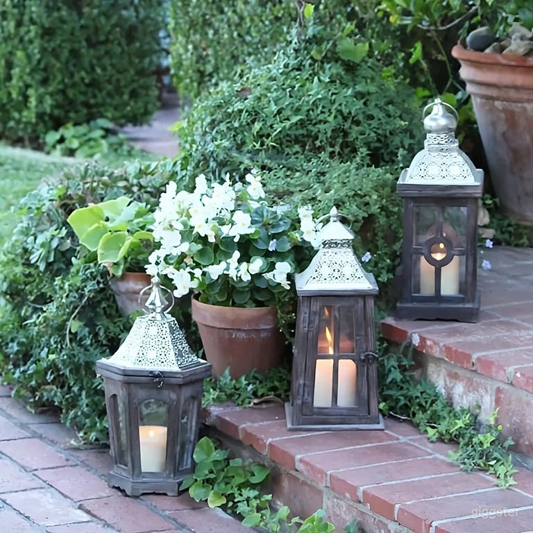  Lush Garden Backyard with Outdoor Fireplace 