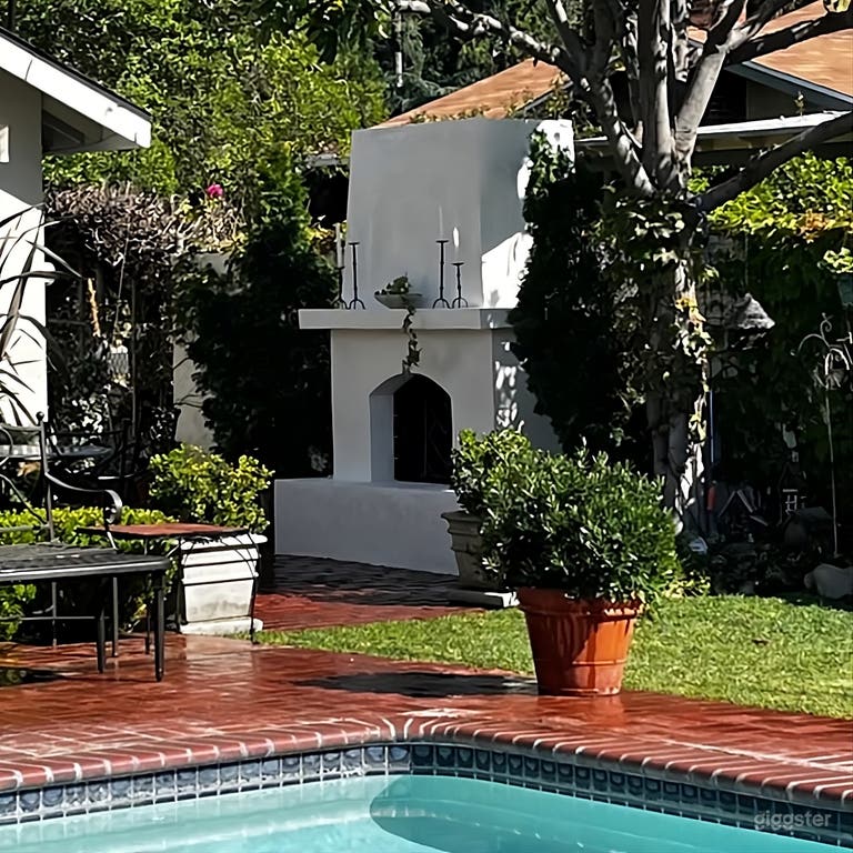  Lush Garden Backyard with Outdoor Fireplace 