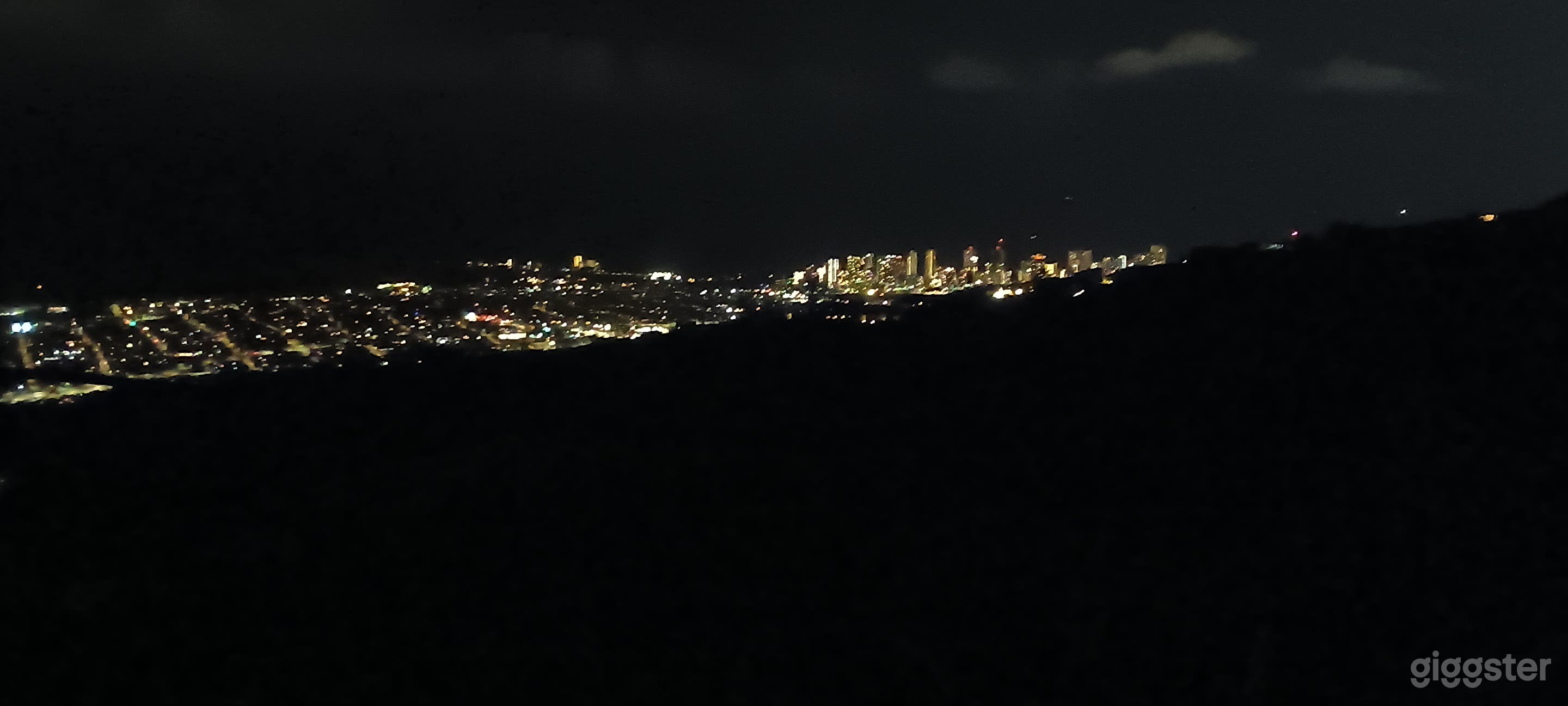 City skyline at night.