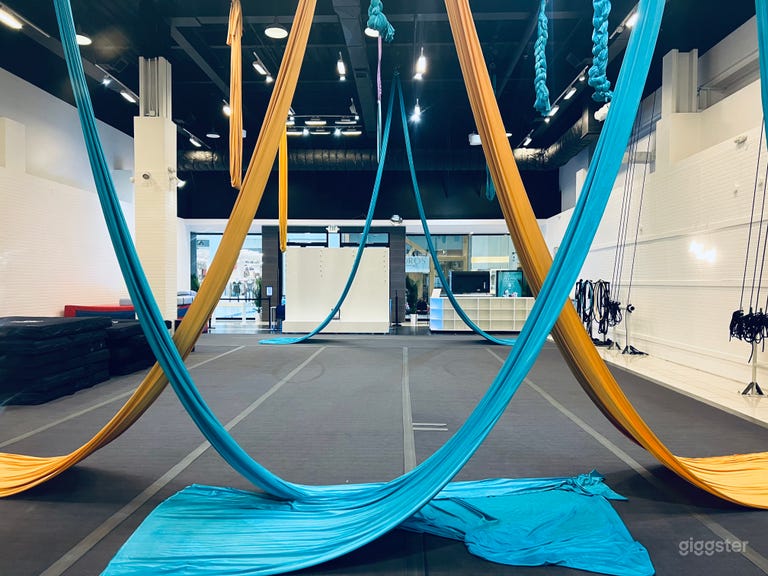  Large open area with 24 foot ceilings, rollout mats, and aerial points available. 