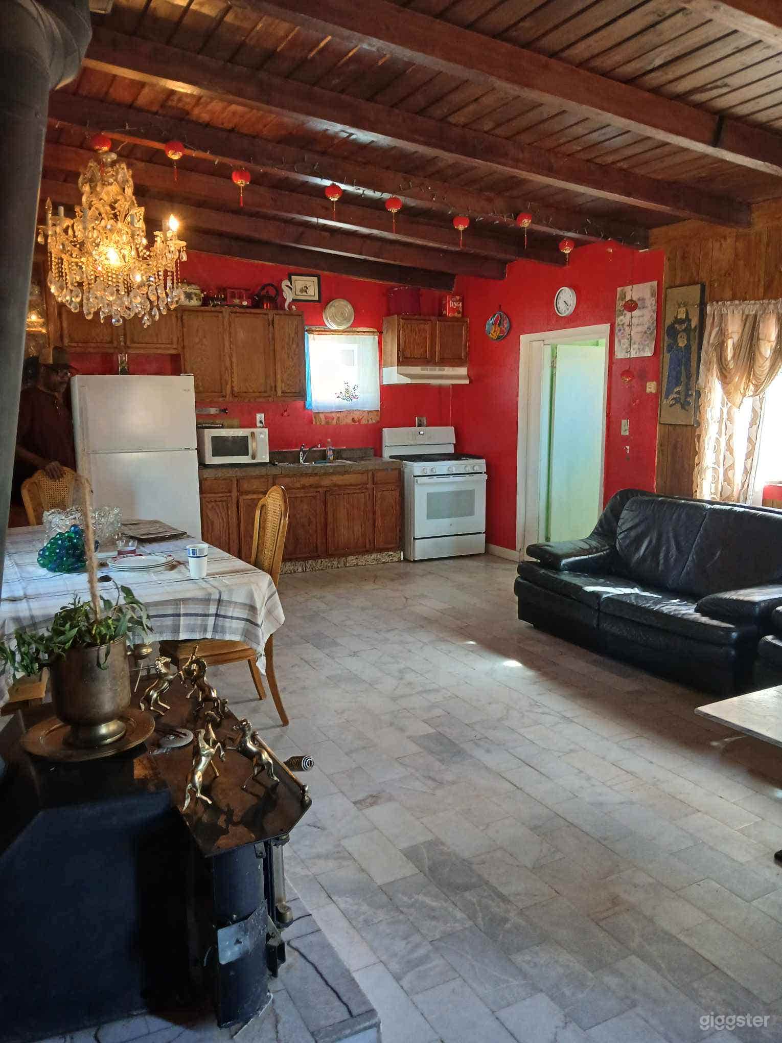Kitchen area with living room