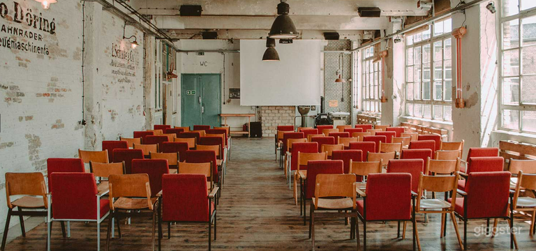  Industrial lamps, workbenches and old factory lockers 