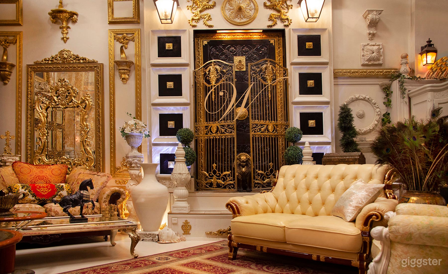 The fully-decorated Main Salon with 22' ceilings. 