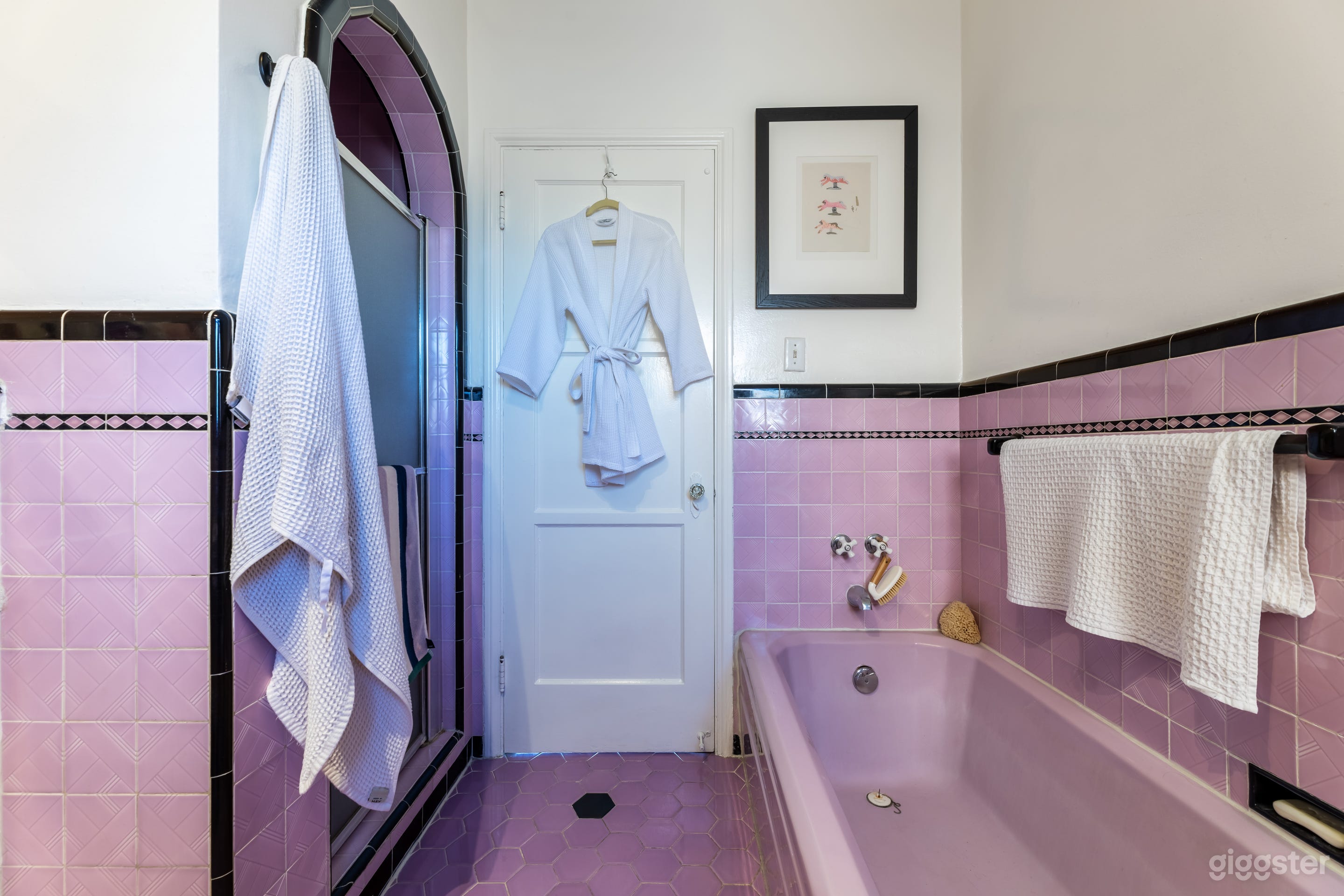 Purple tiled bathroom