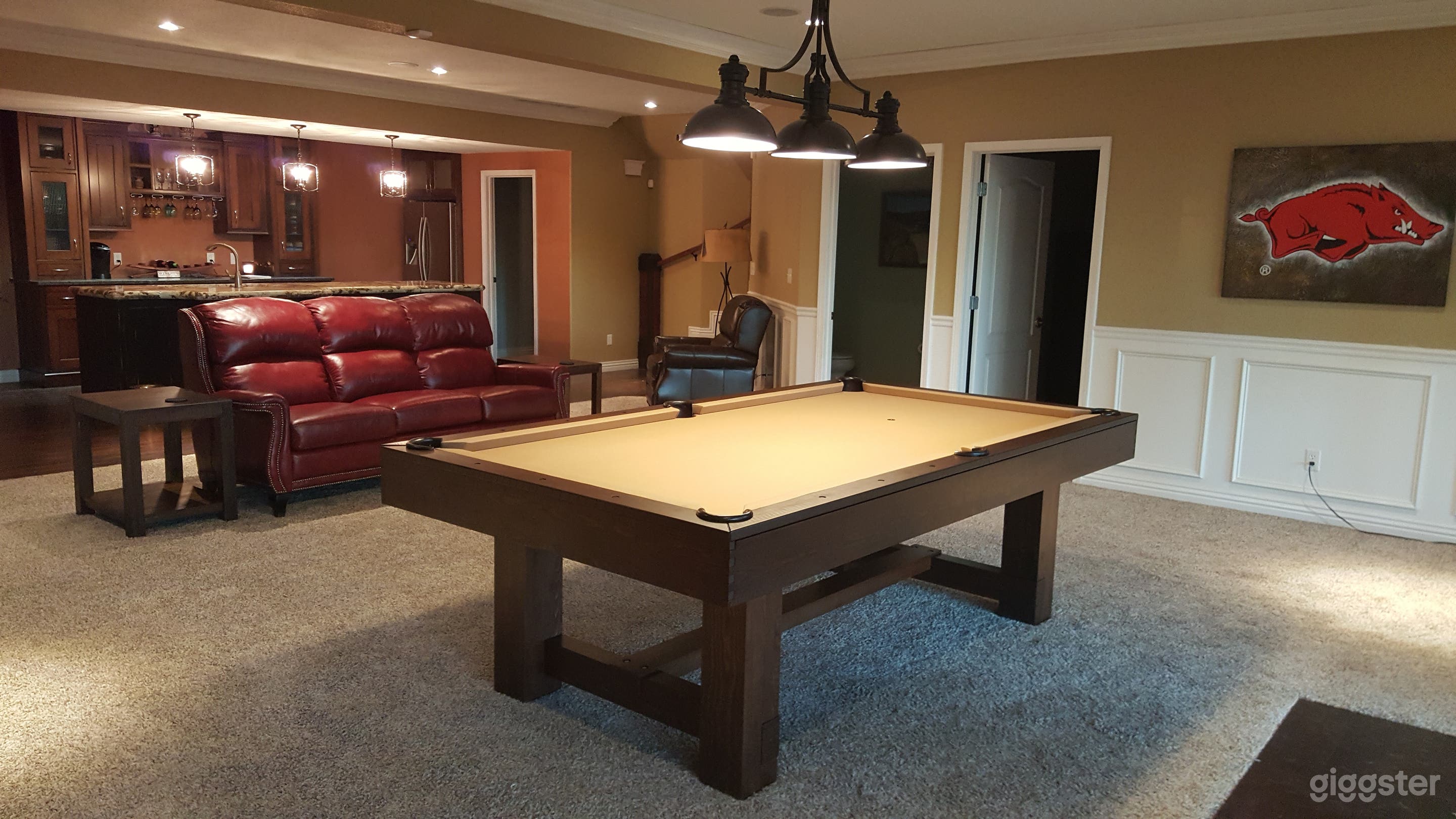 In the Basement.  Pool table and Bar area.