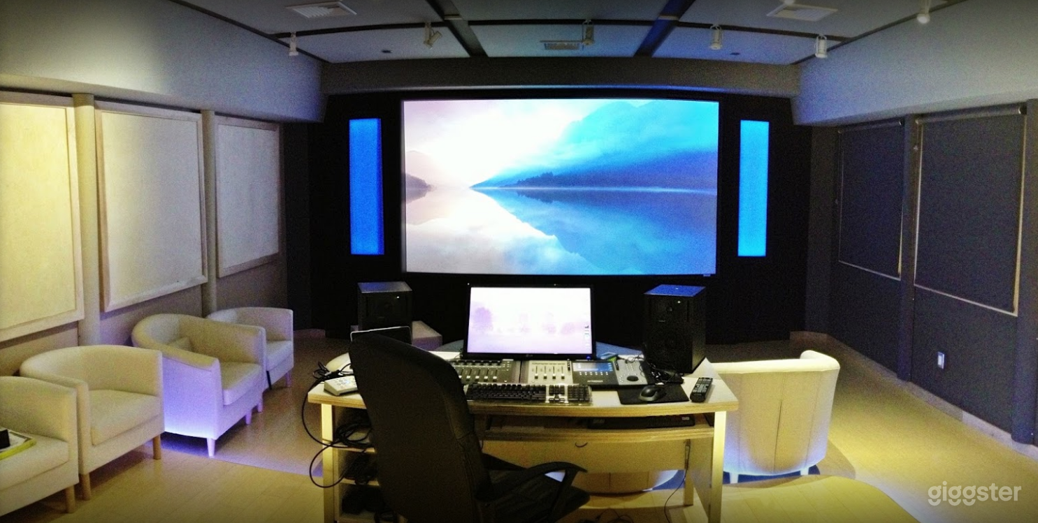 Studio A: Acoustically designed recording space. (Client chairs/sofas, High-quality microphones, Table, Large projected screen &amp; High-Quality speakers, Soundproof room)