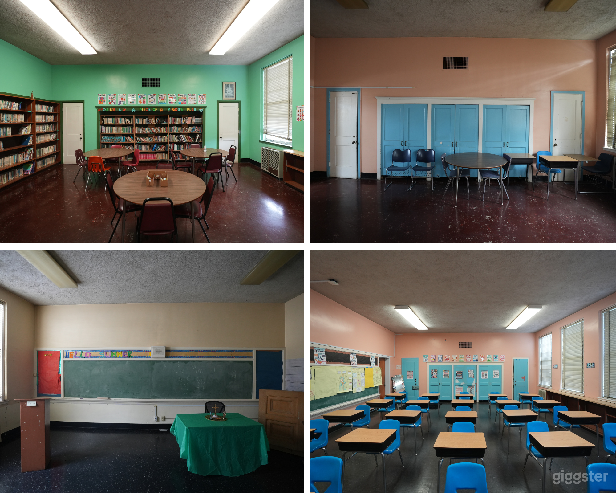 Vintage Pastel Classroom School w/ Library, Stage &amp; Lock Photo 1