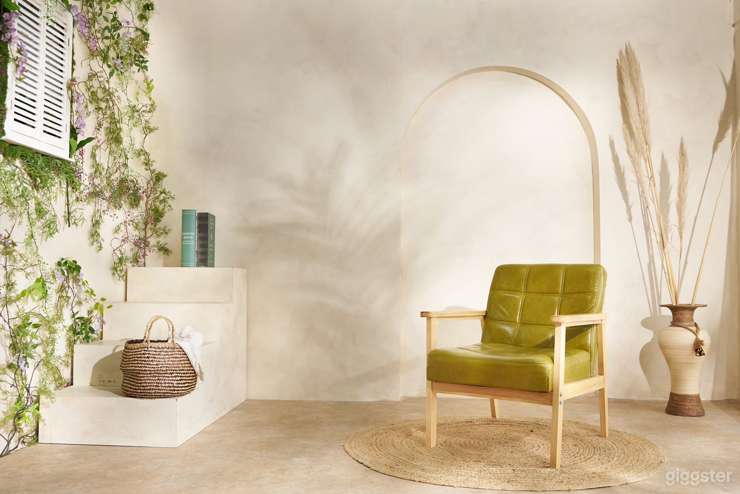 Textured Stone Washed Arch Set with Plant Wall &amp; Window