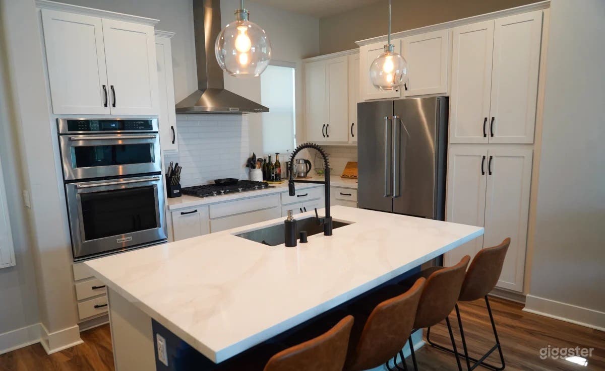 Suburban New House w Modern Mediterranean Backyard Photo 2