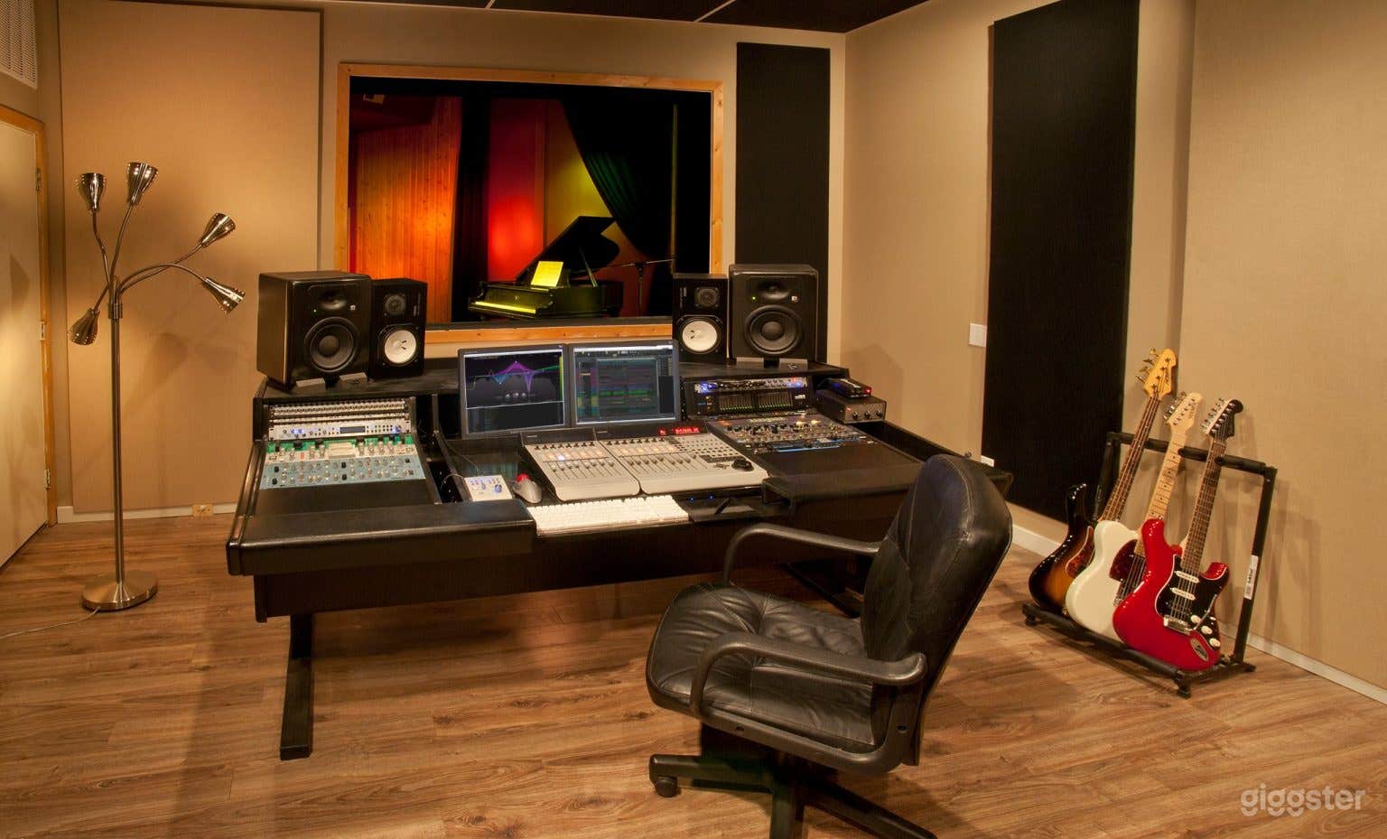 Control Room 15' x 19' view of Studio and Isolation Booth.