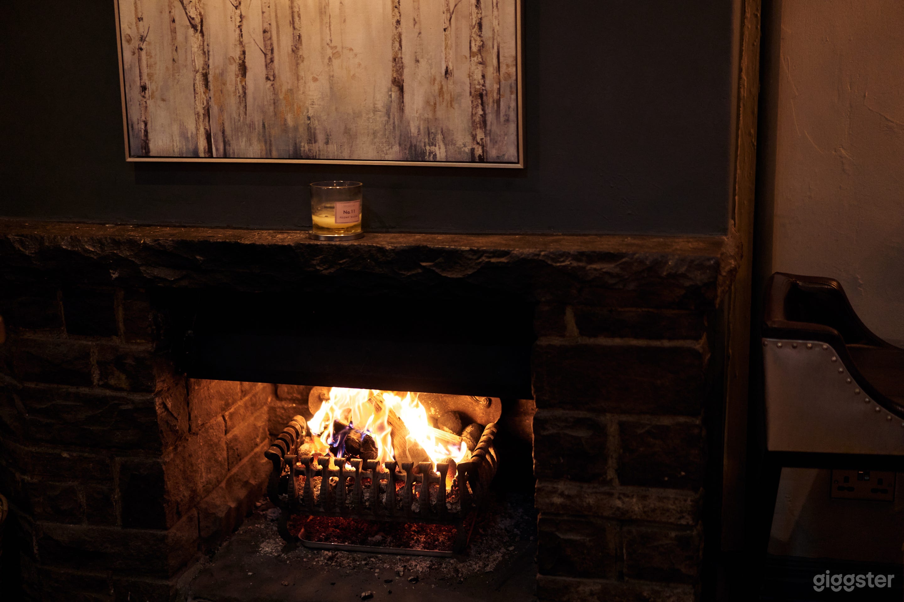 Fireplace in bar area