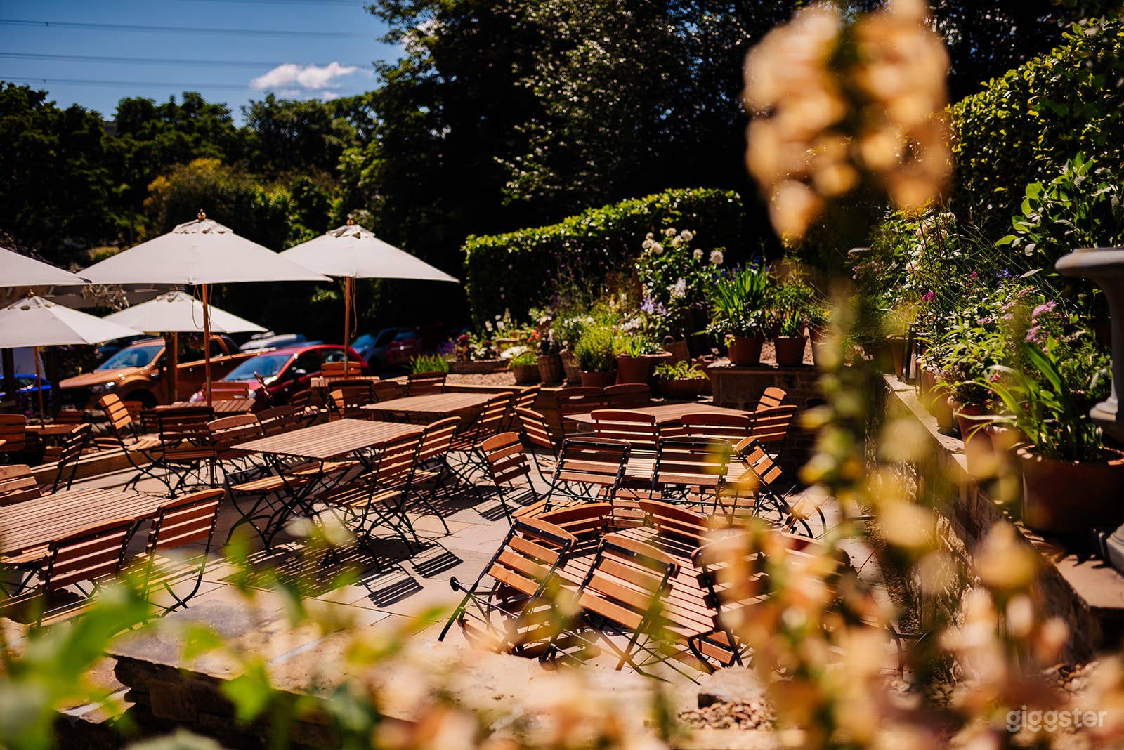 Terraced area to rear of building