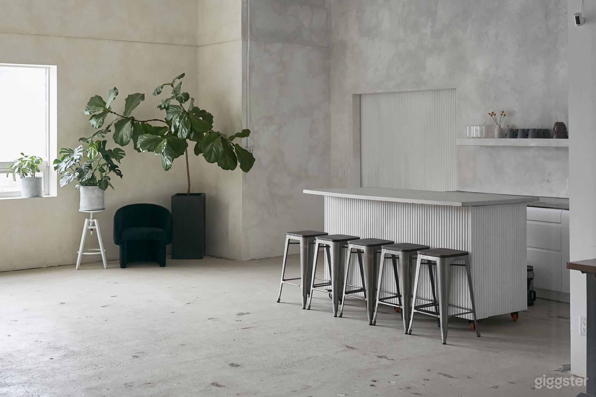 View into kitchen and shooting area