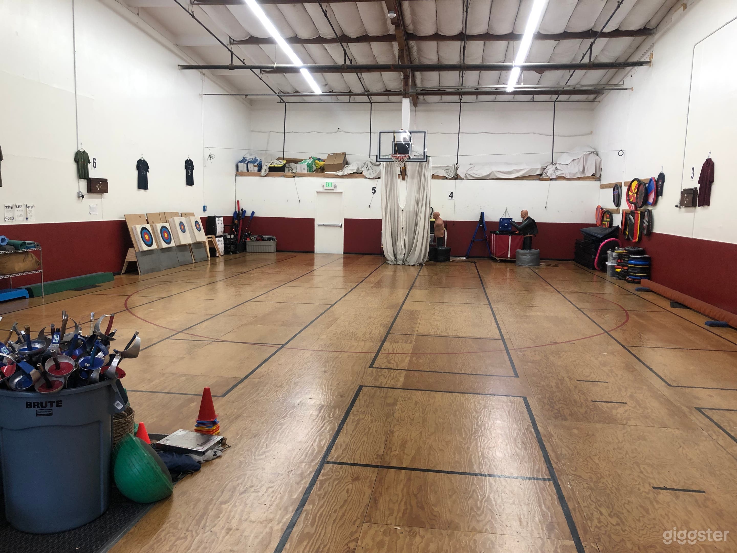 EGF interior shot from about 3/4 length. Fencing strips and HEMA ring painted onto floor. 