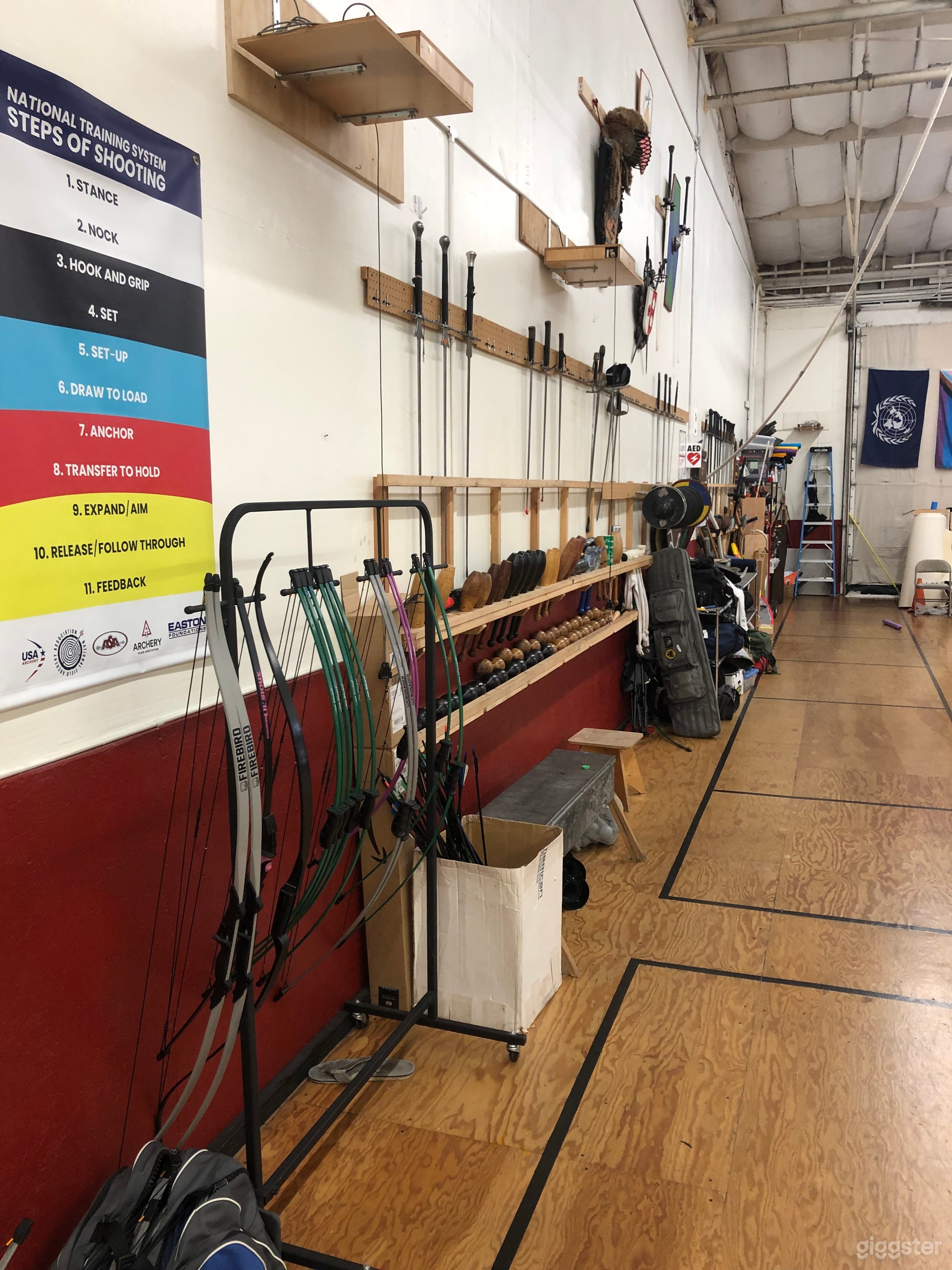 Bows and sword wall racks.