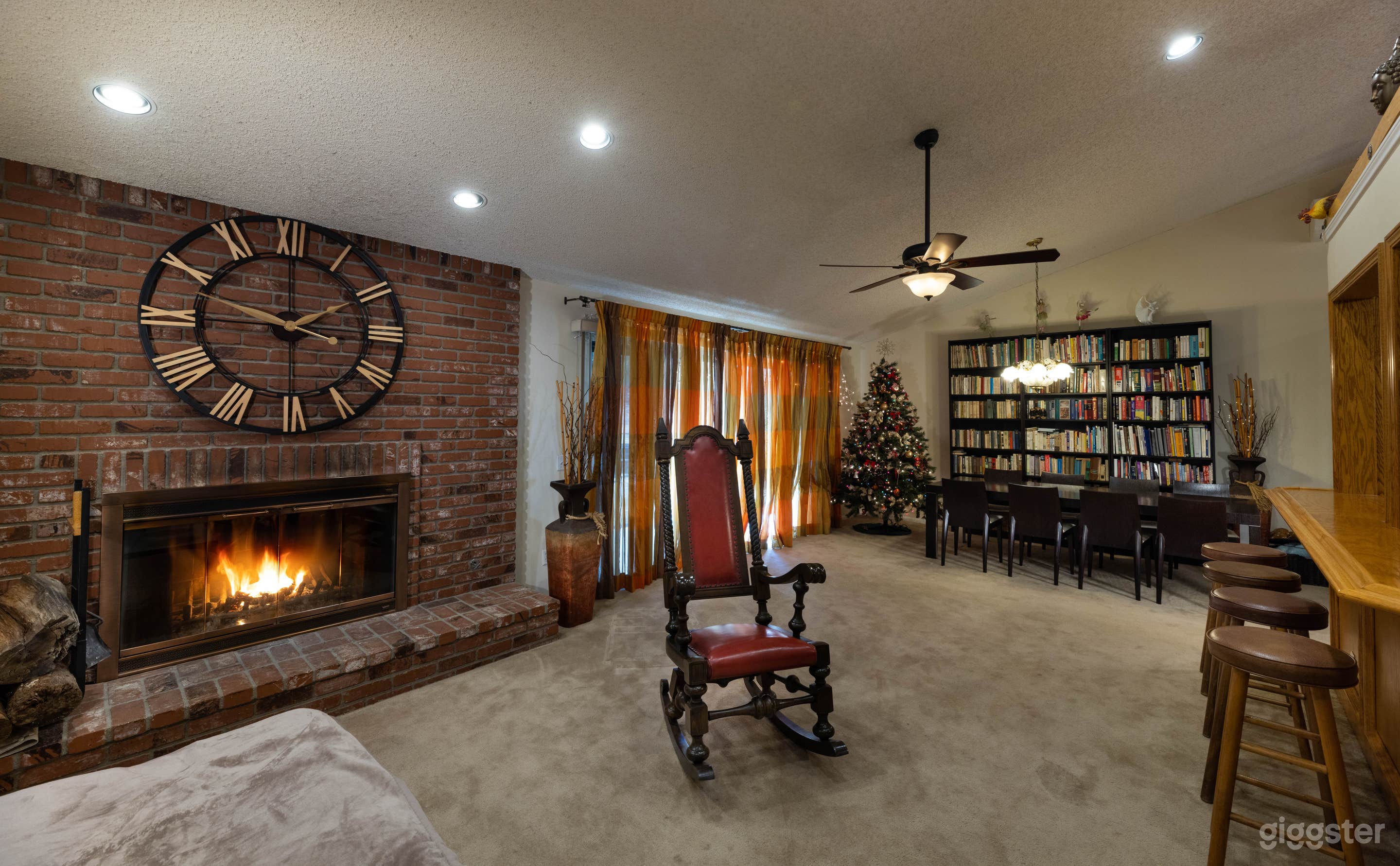 Living Room, Fireplace, Dining Room View