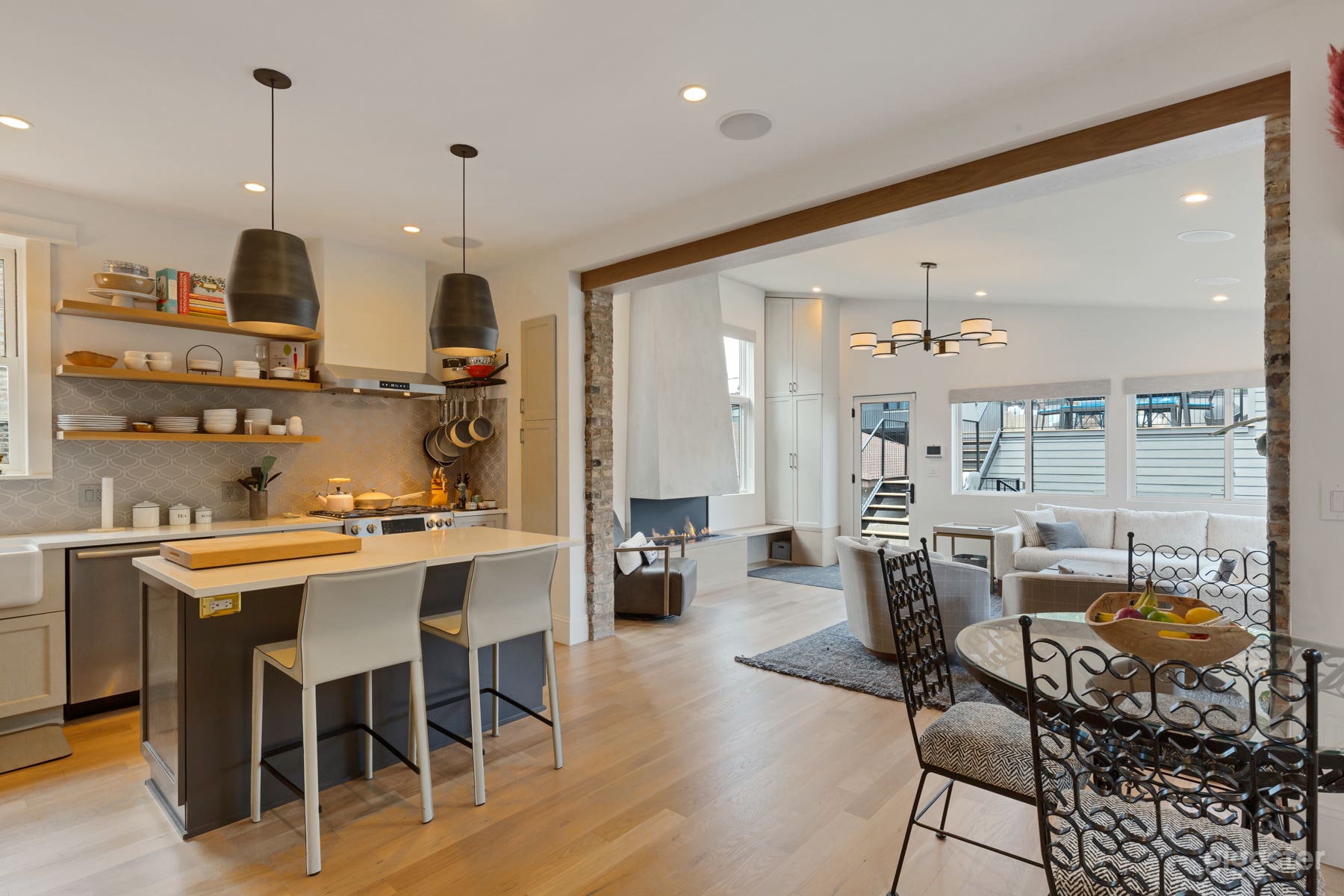 Open concept eat-in kitchen with attached family room