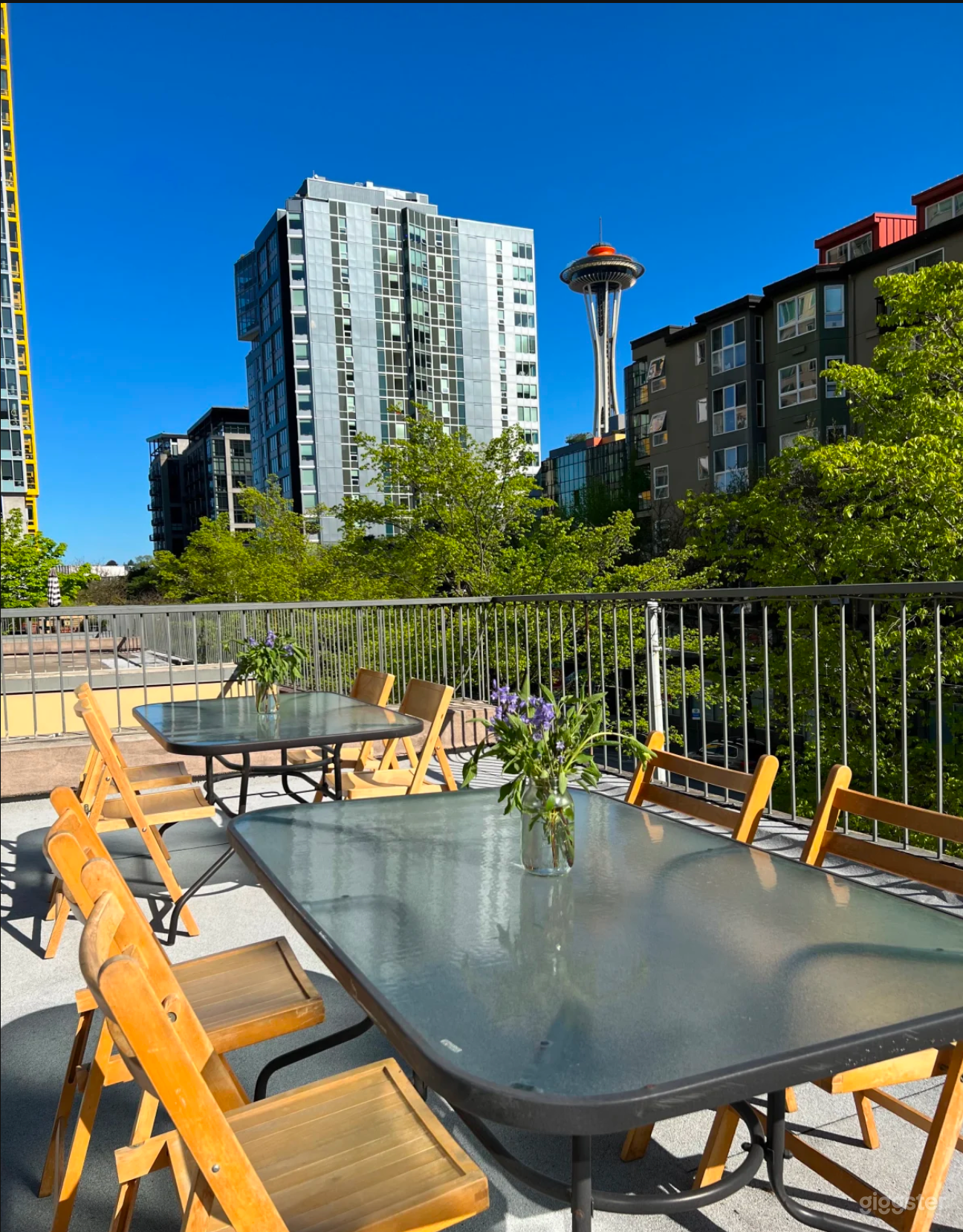 Beautiful outdoor rooftop deck with city view of Space Needle