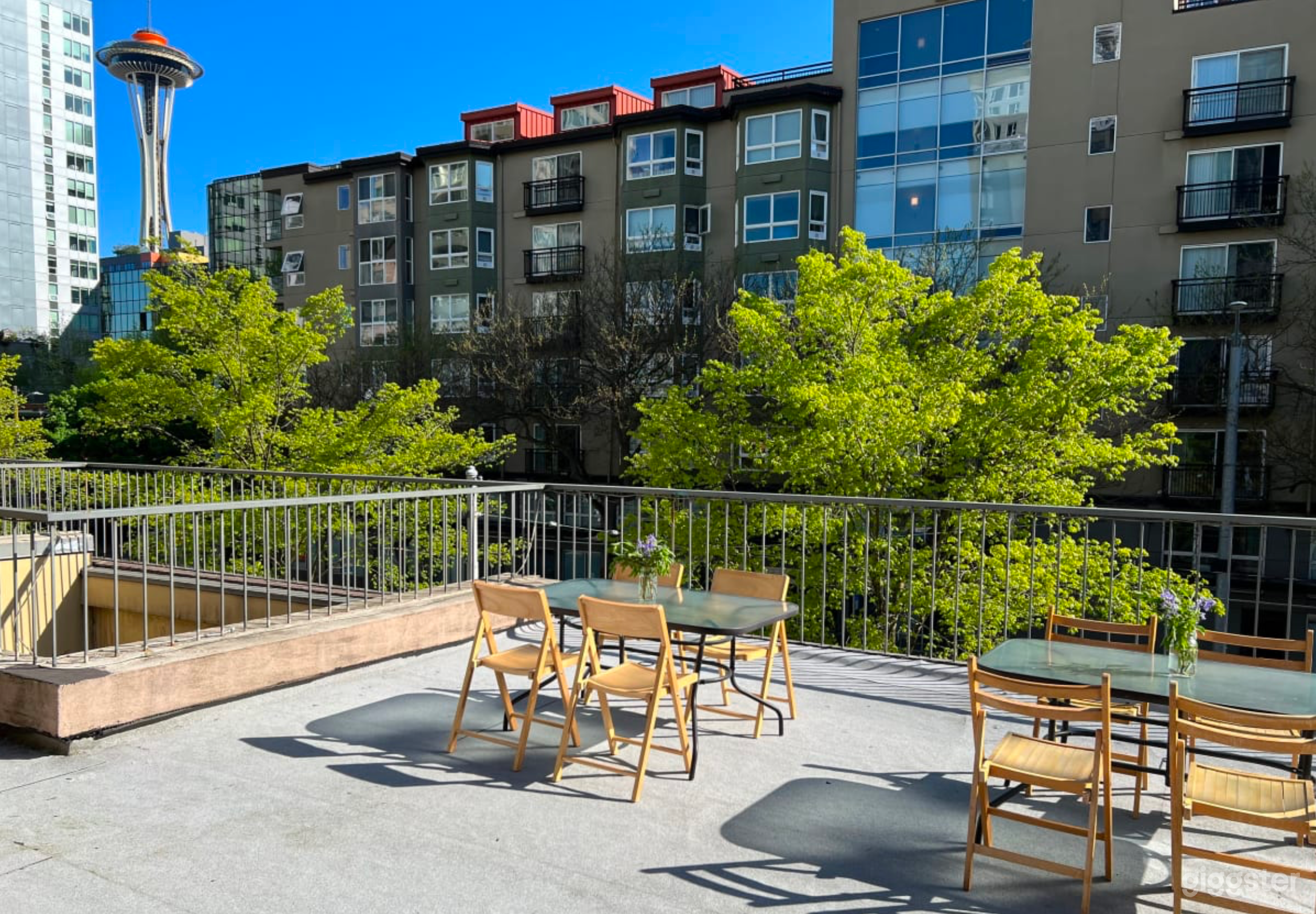 Beautiful outdoor rooftop deck with city view of Space Needle