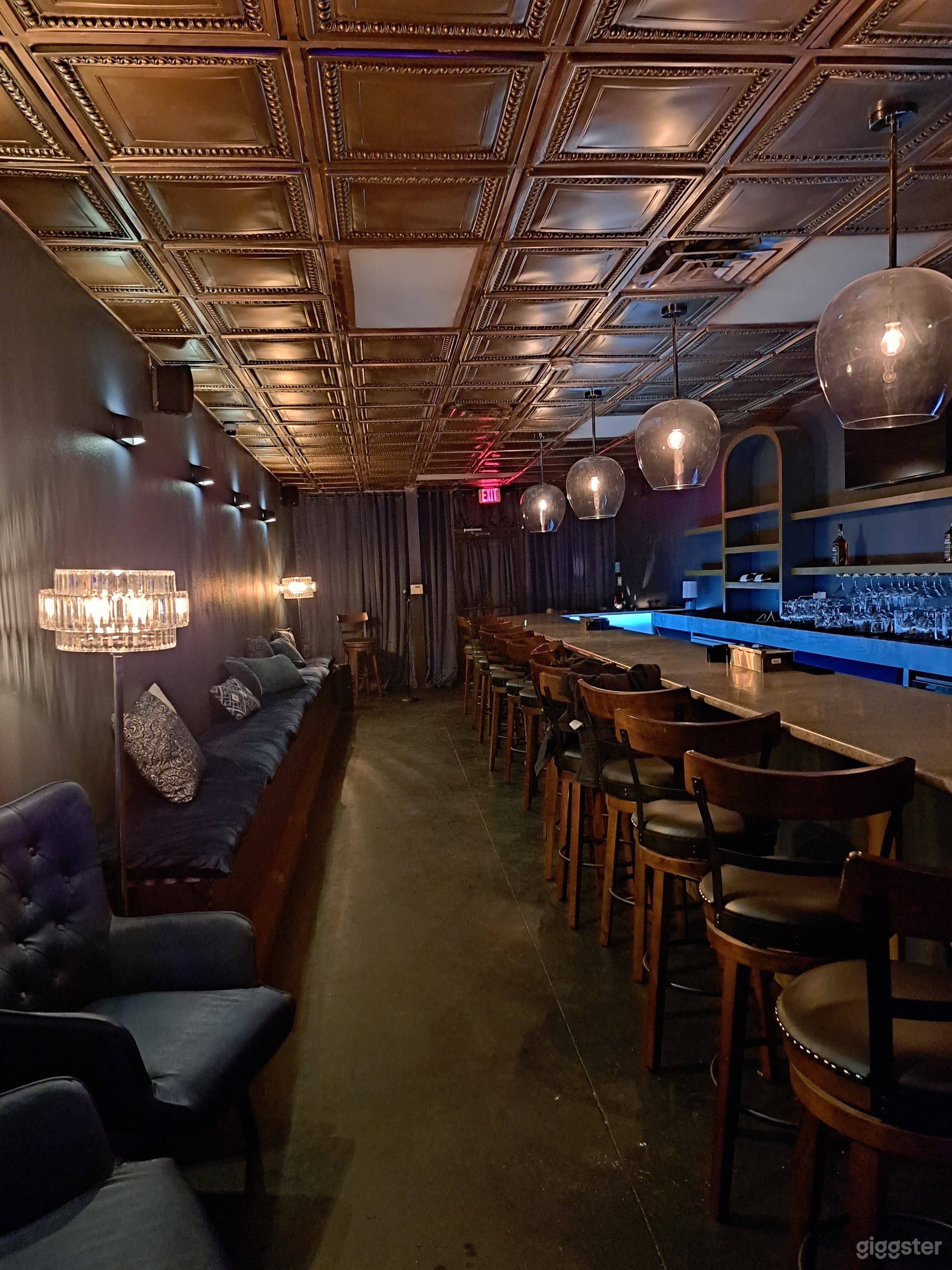 view of the bar from back to front