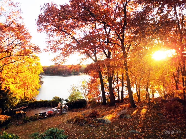  Vue automnale du lac dans le jardin arrière 