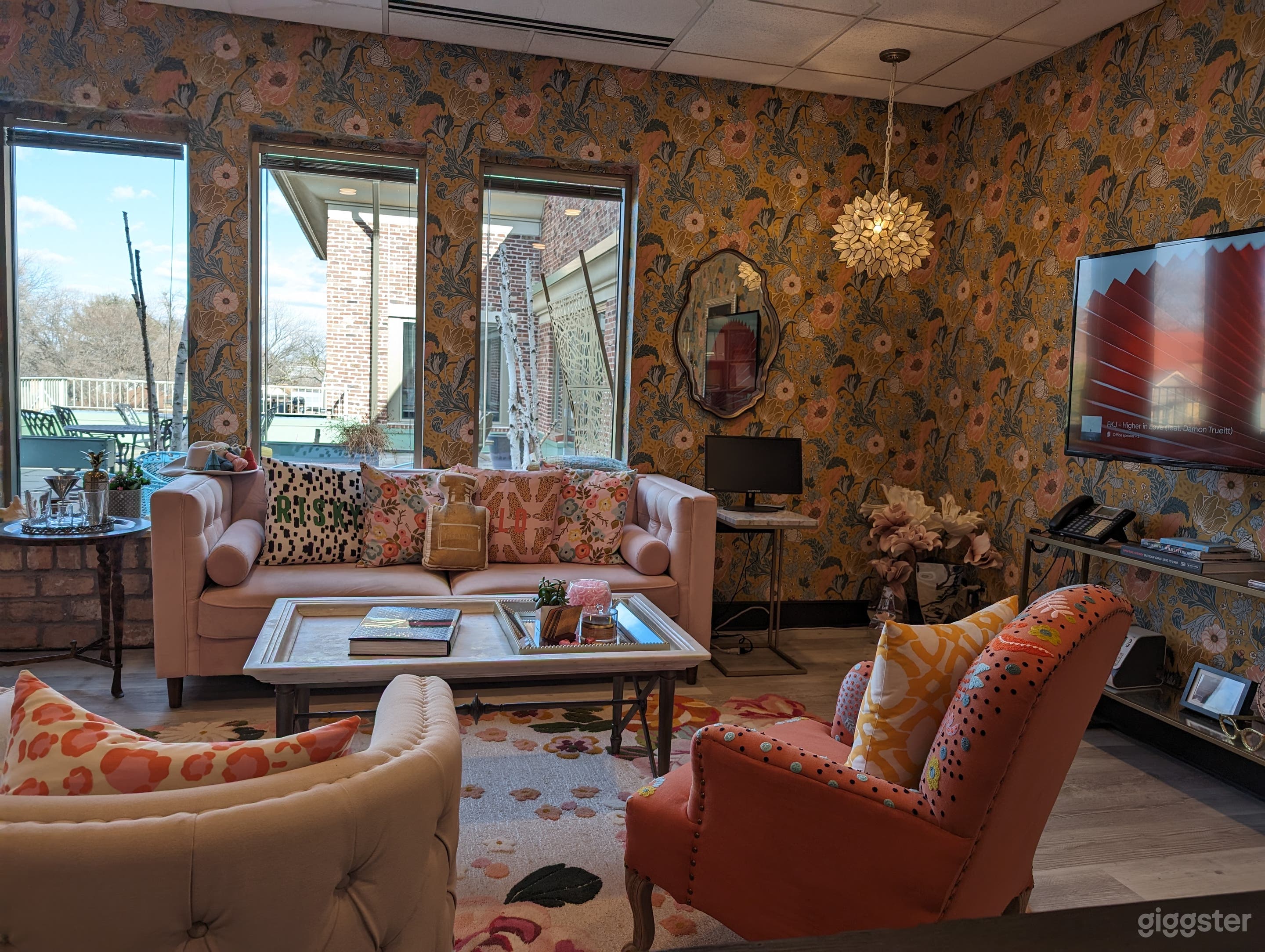 Private Patio Gathering Space behind sofa