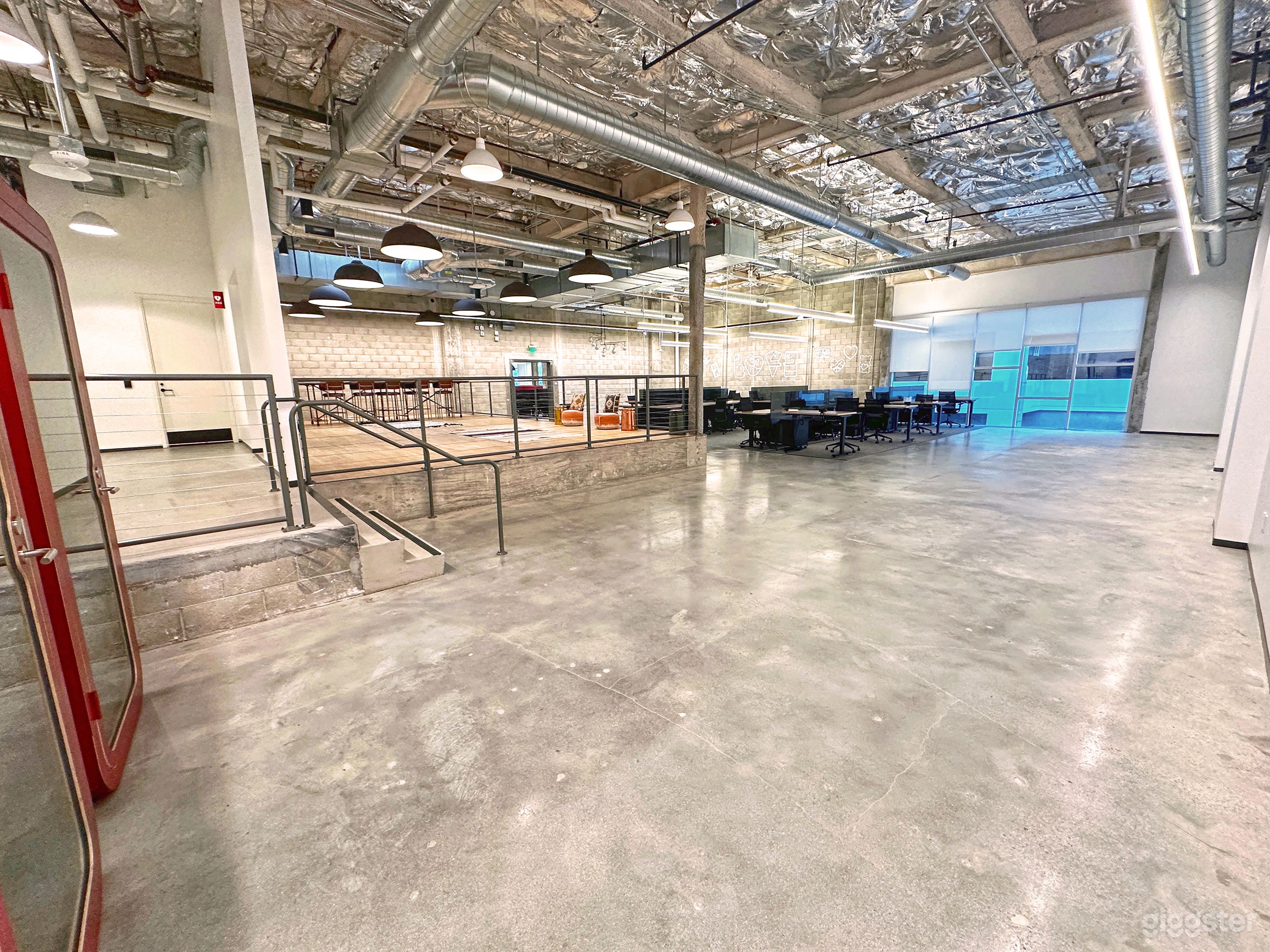 Open workspace layout - industrial concrete floor