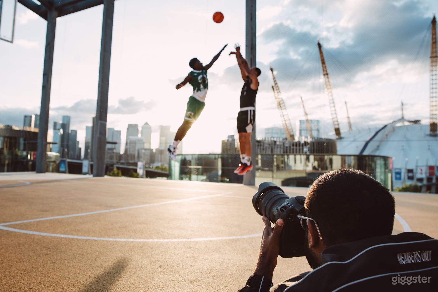 Photoshoot on the rooftop basketball court