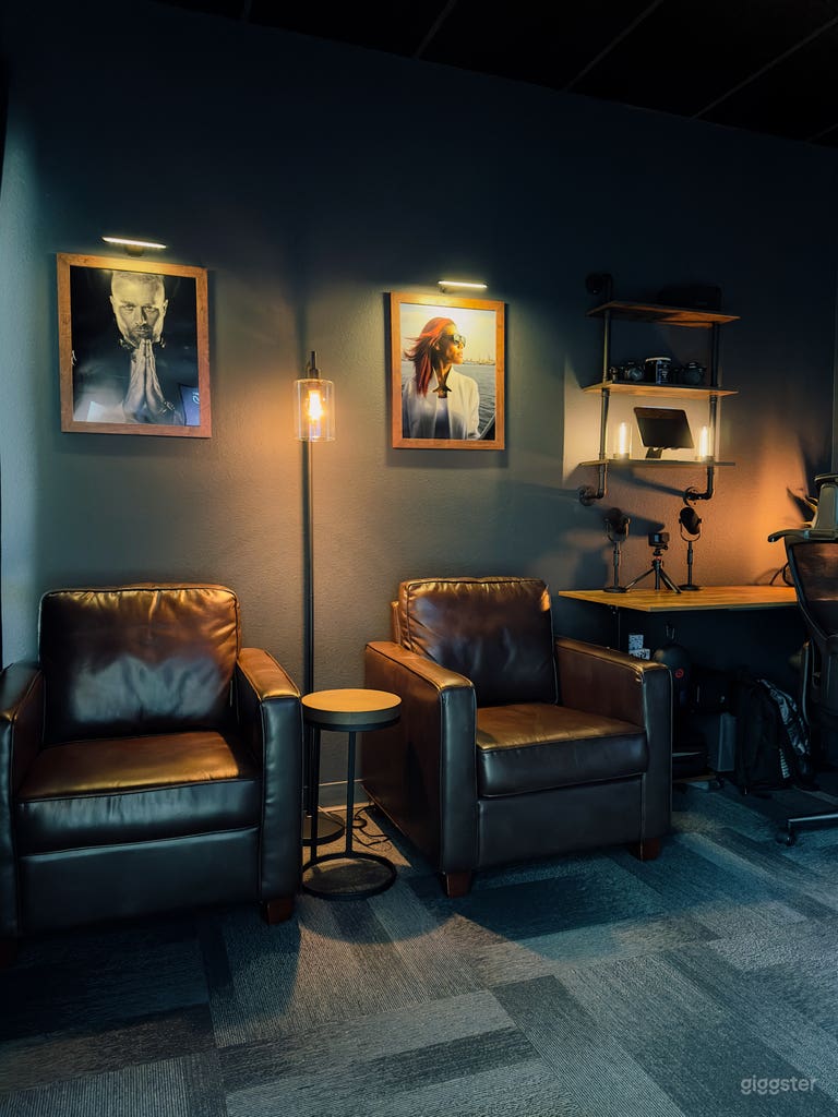  Lounge area with all industrial, warm lighting. 