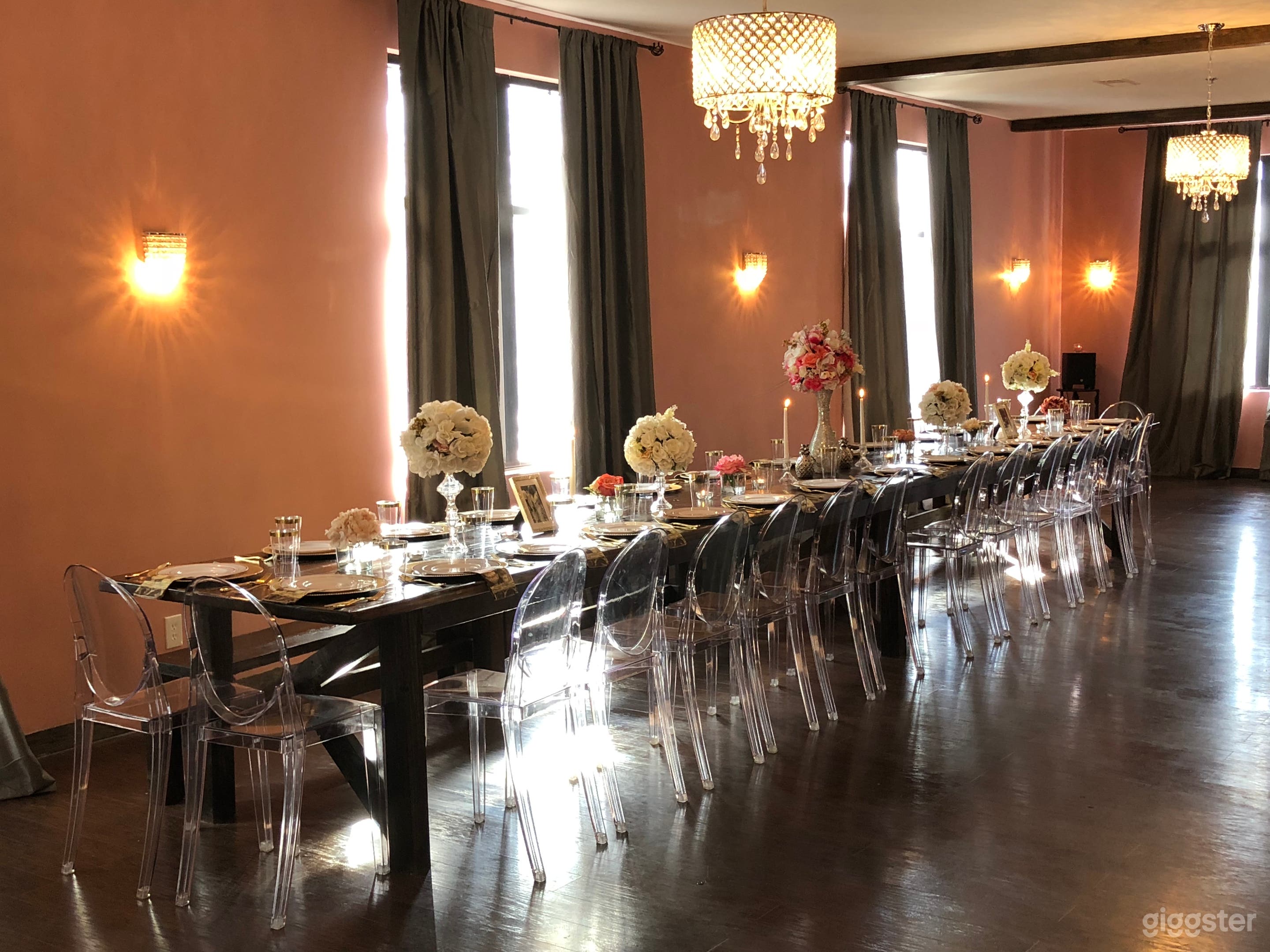 Our estate table is paired with ghost chairs and matches all themes perfectly. 