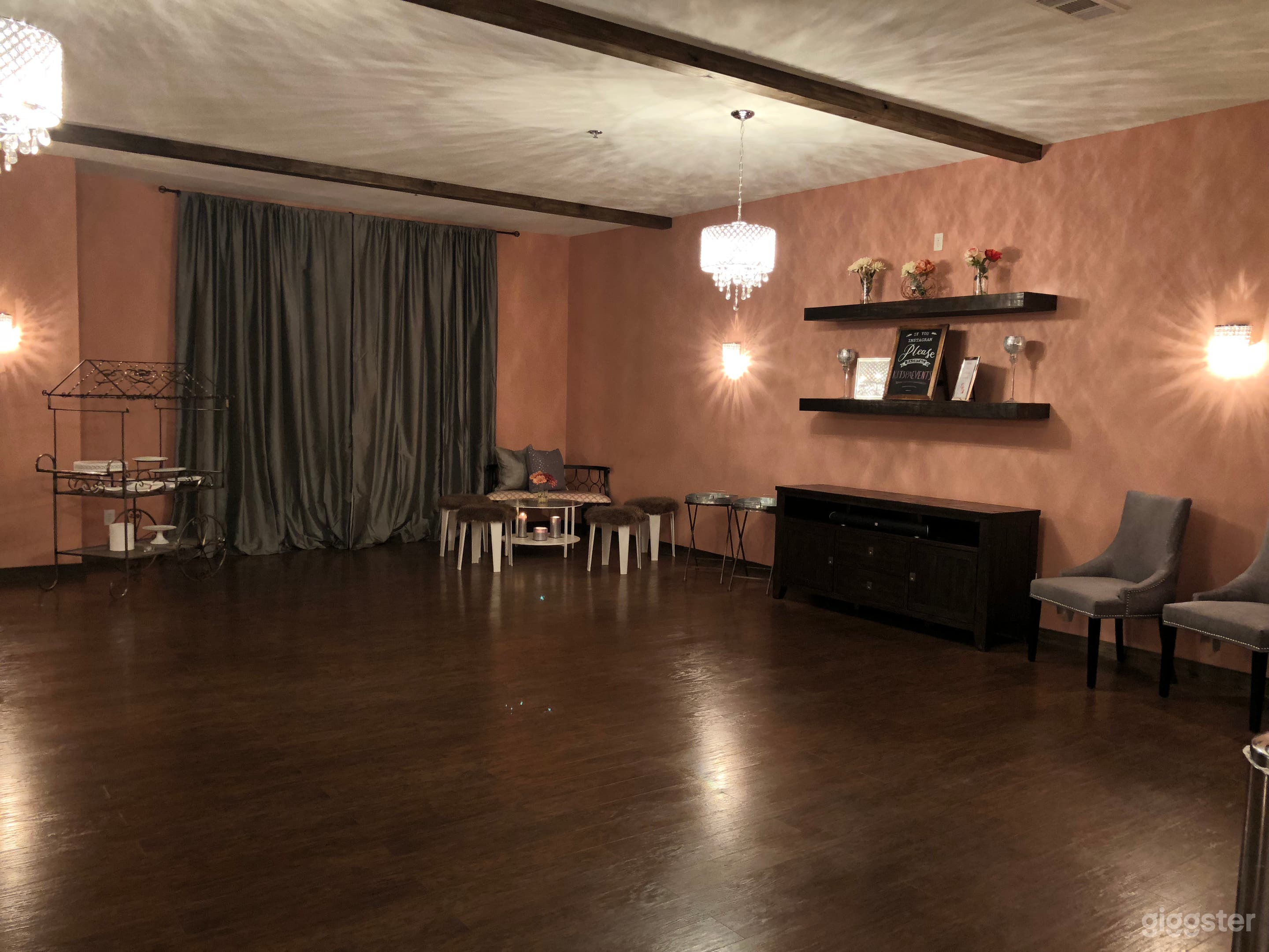 Open floor plan can be used for dancing, playing games, and performances. 