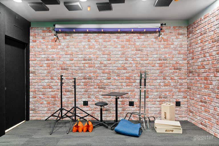  Video studio rental comes with C-stands, 9.5&#x27; light stands, apple boxes, sand bags, extension cords, movers blankets, posing table and stool, folding chairs, and a ladder 