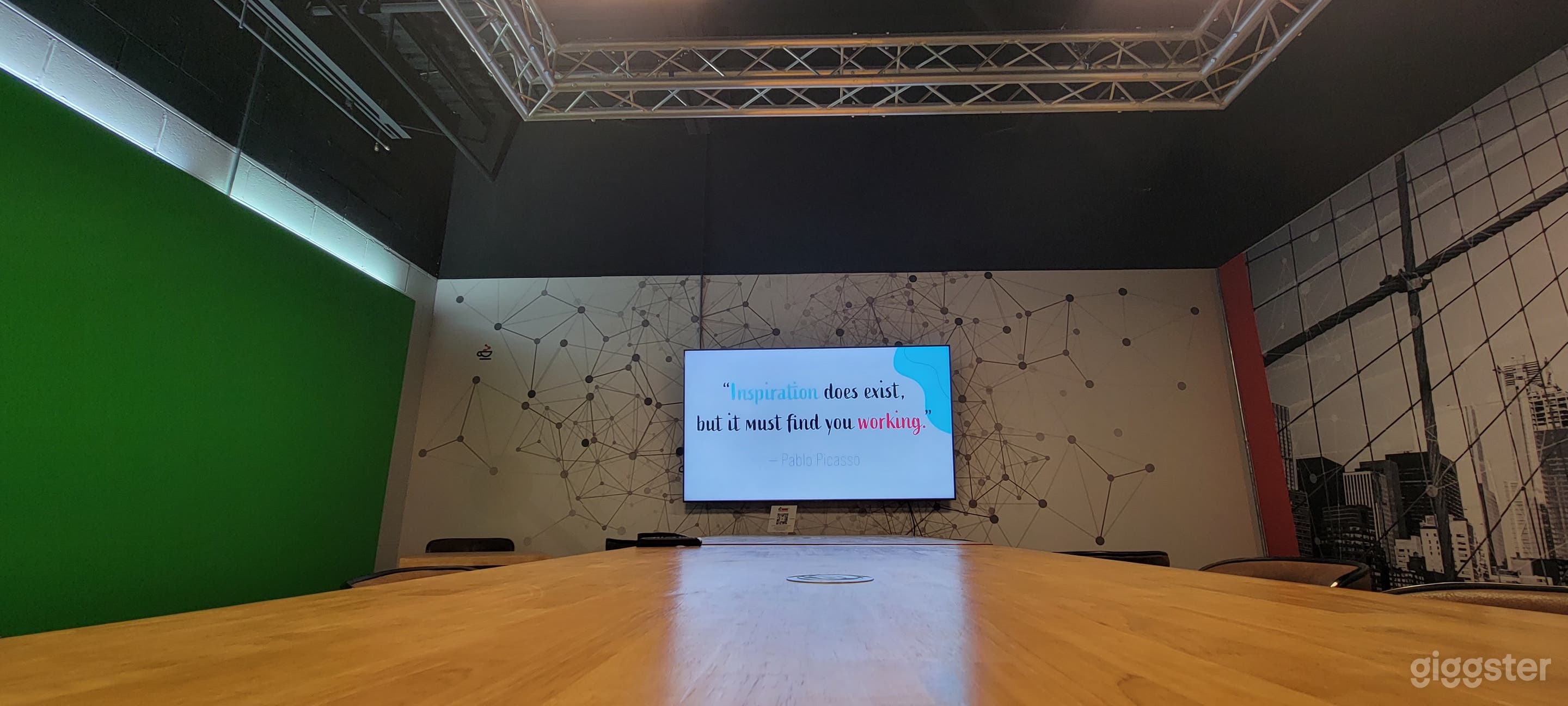 Large boardroom table fits 12 comfortably. 