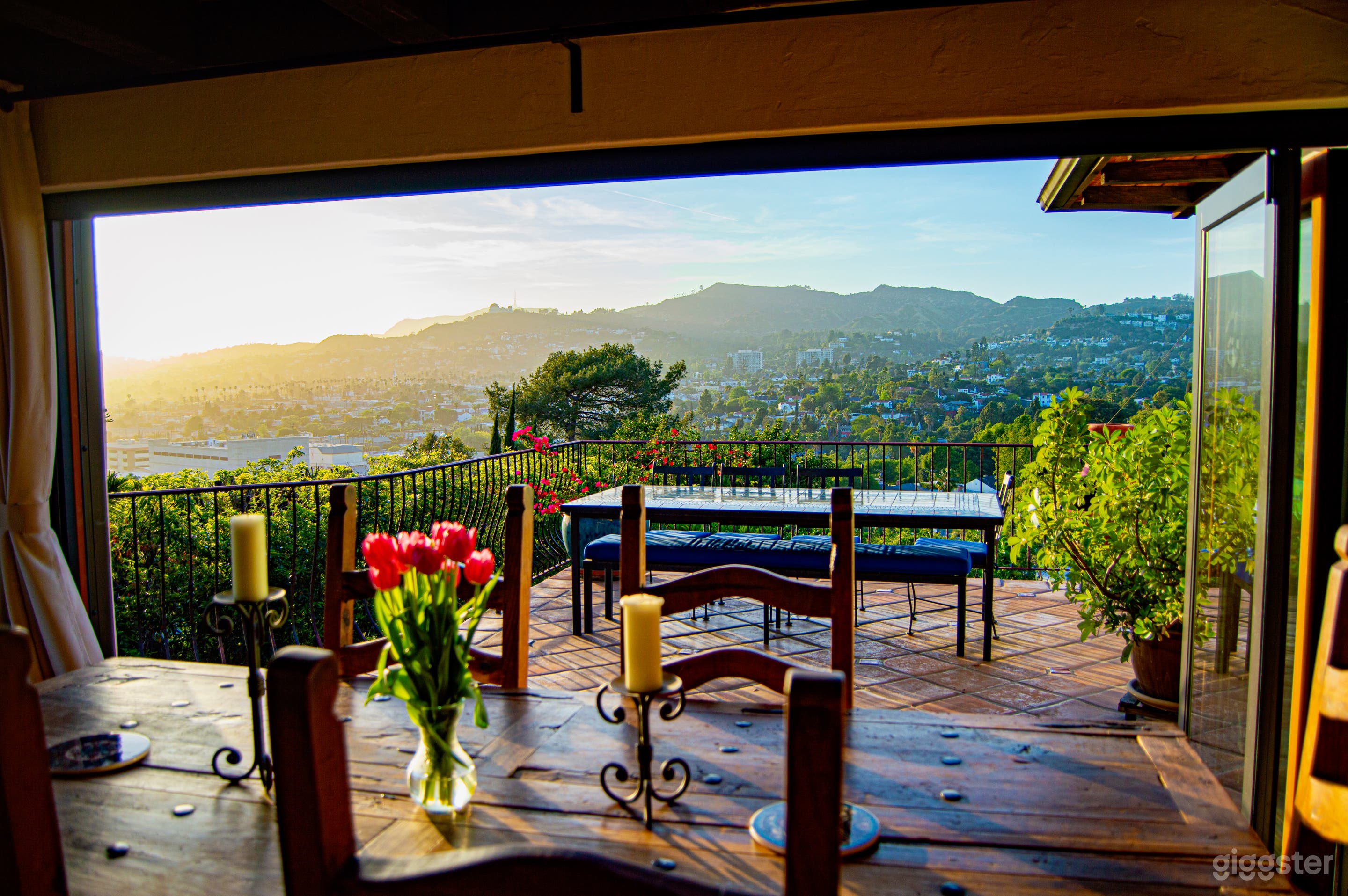 Indoor and outdoor dining with panaromic views of Griffith Park and the Observatory